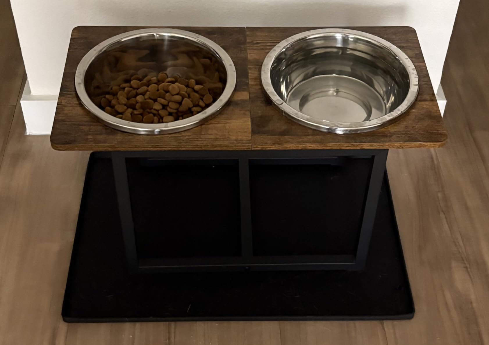 Elevated Dog Bowls for Large Dogs, Raised Dog Bowl Stand with Two X-Large Stainless Steel Bowls, 3.5L Capacity, Rustic Brown customer photo 1