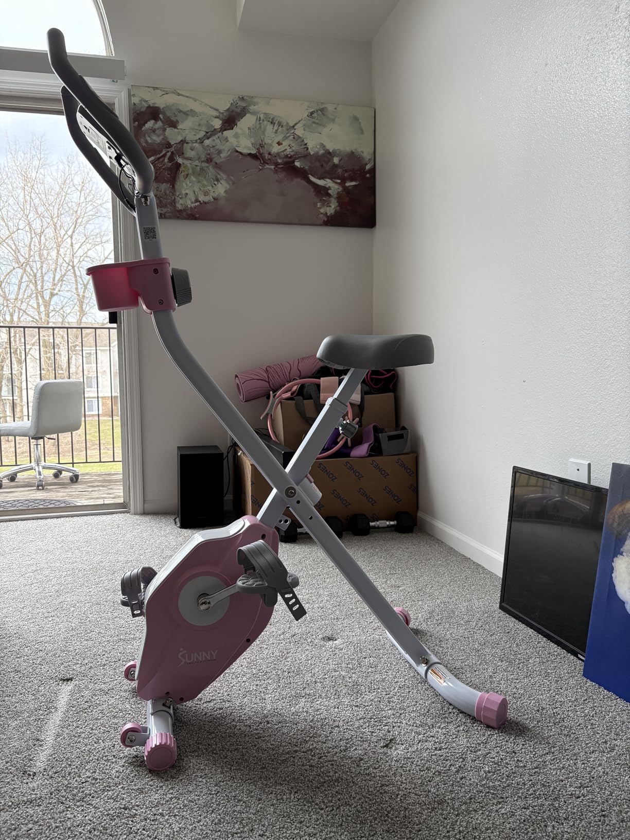 Sunny Health & Fitness Smart Folding X-Bike, Portable Compact Exercise Bike for Indoor Cycling Workout, Home Cardio Training Machine, Free SunnyFit App Bluetooth Connect customer photo 1