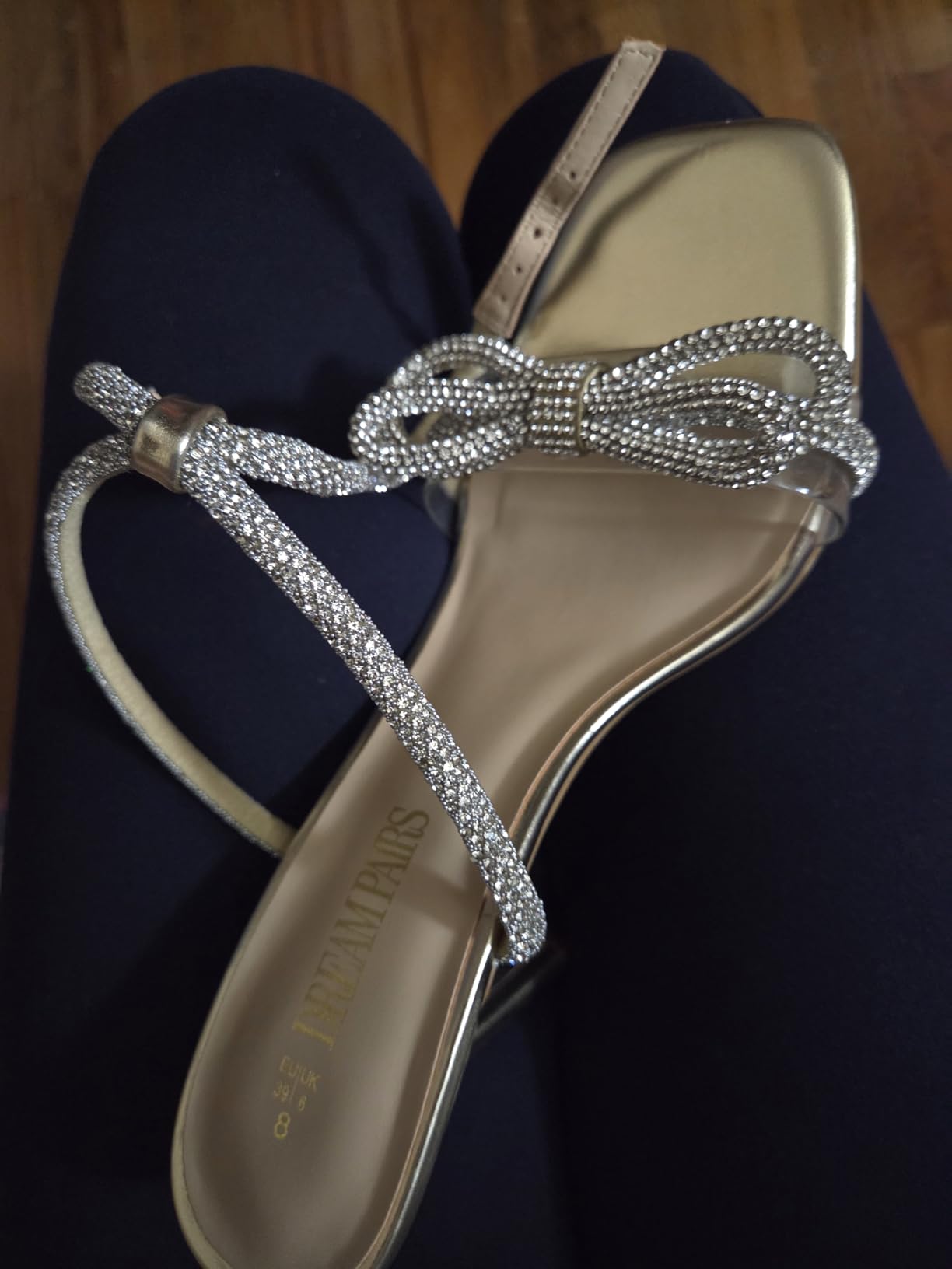 DREAM PAIRS Women's Double Bowknots Crystal Sandals Clear Slingback Heels Square Toe Shoes for Party Wedding customer photo 1