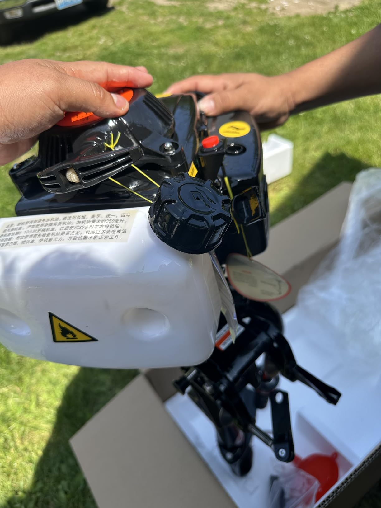 2.3HP 2-stroke Gasoline Outboard Motor,52CC Heavy Duty Fishing Boat Engine w/Water Cooling CDI System Long Shaft, Outboard Motor Boat Engine for Inflatable Boats,iron Boats customer photo 1