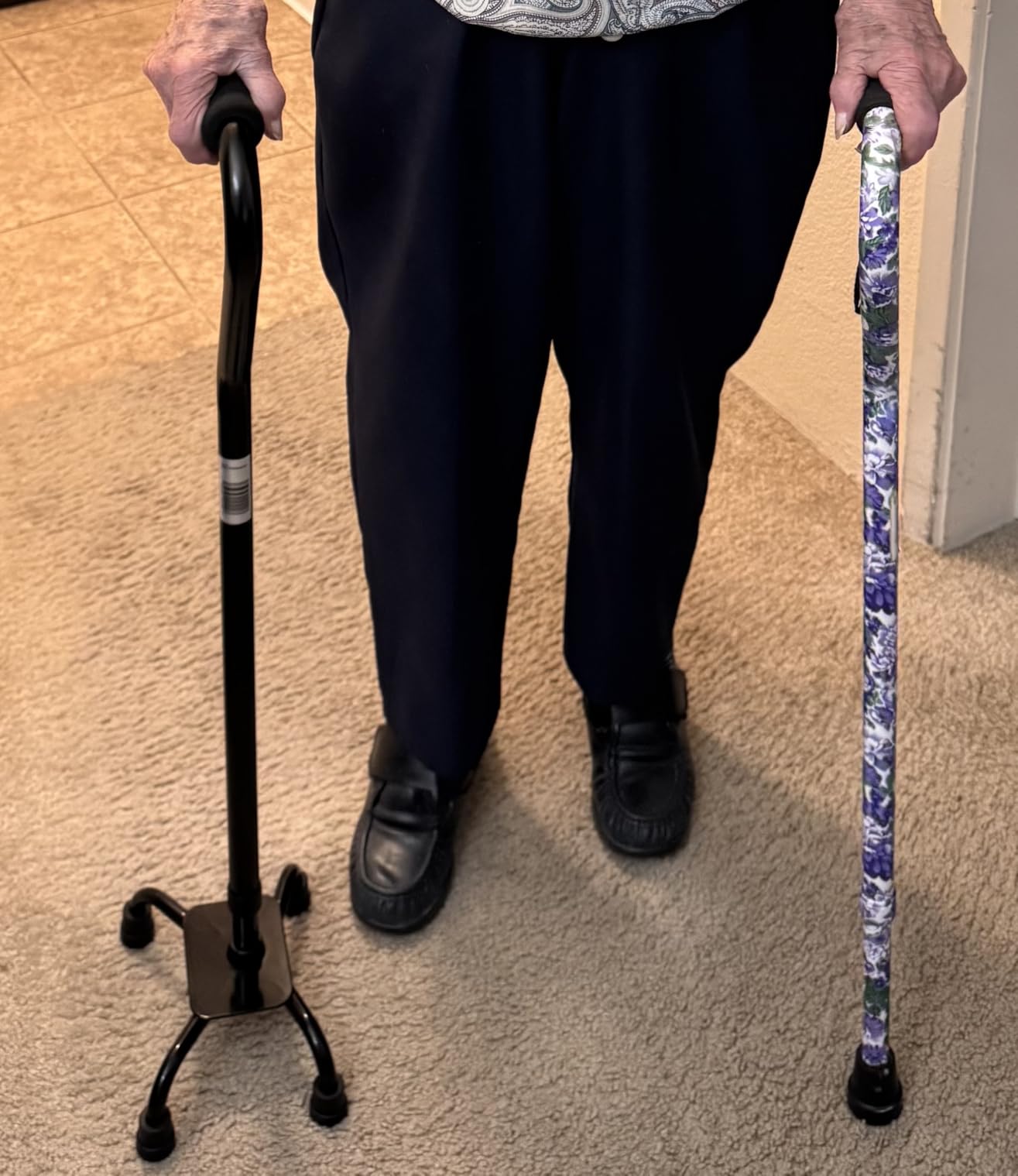 Medline Aluminum Quad Cane with Small Base for Balance, Height Adjustable 29