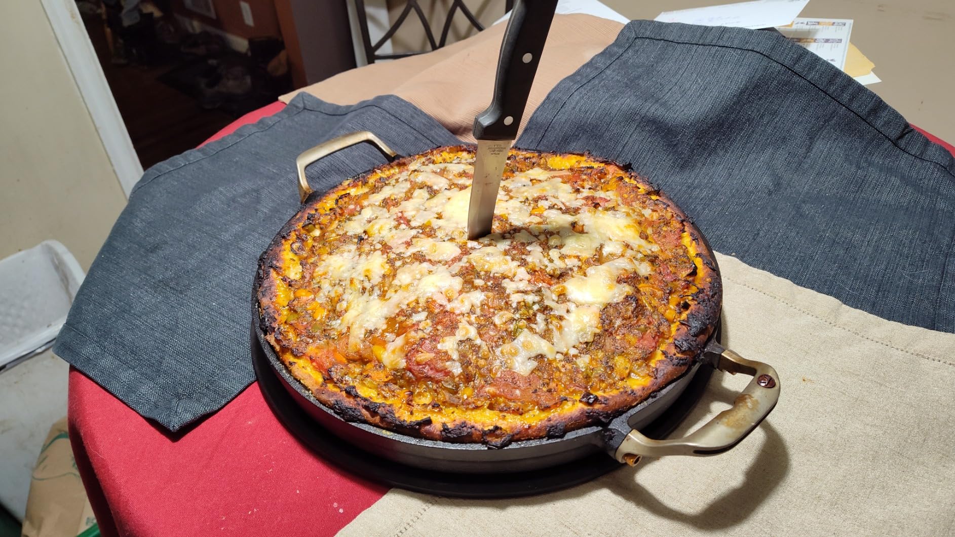 Outset Grill Paella and Deep Dish Pizza Pan, Cast Iron BBQ Pan with Handles, 18.15