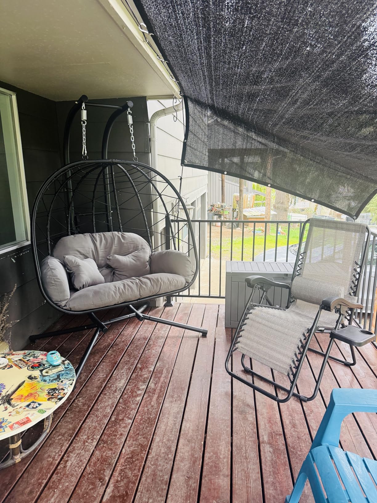 Double Egg Chair with Stand Hammock Swing Chair Foldable Hanging Loveseat, UV Resistant Removable Cushions, 700LBS Capacity for Bedroom, Balcony, Garden(BK-BE) customer photo 2