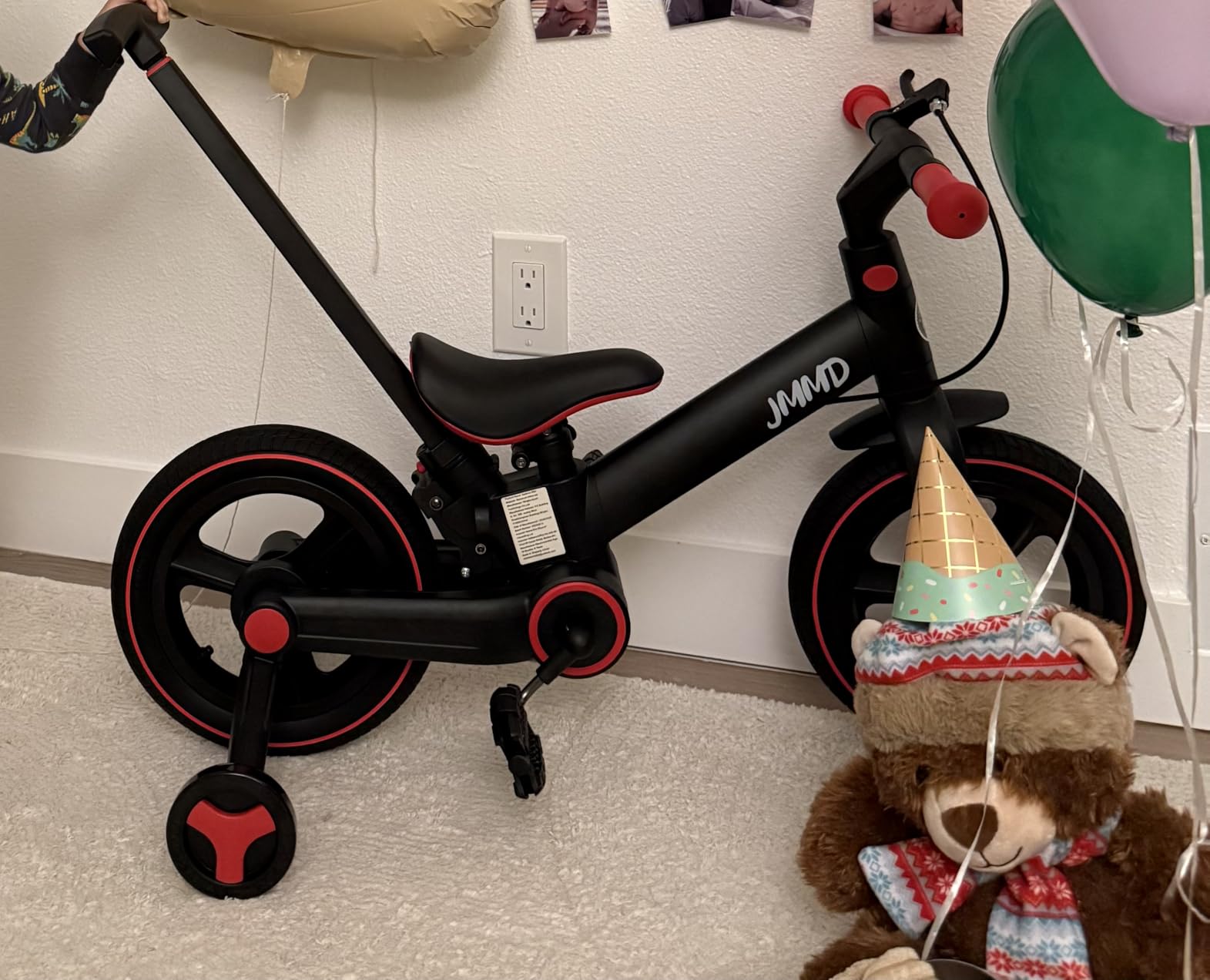JMMD 6 in 1 Toddler Bike with Push Handle for Kids 18-60 Months, 12