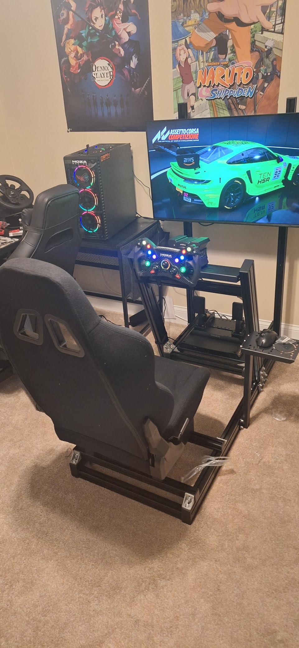 Marada Aluminum Profile Racing Simulator Cockpit With Monitor Stand, Fit For Fanatec, for Thrustmaster T818, for Logitech G923 GPro, Stable Driving Cockpit With Black Seat, Not Included Wheel and Pedal customer photo 2