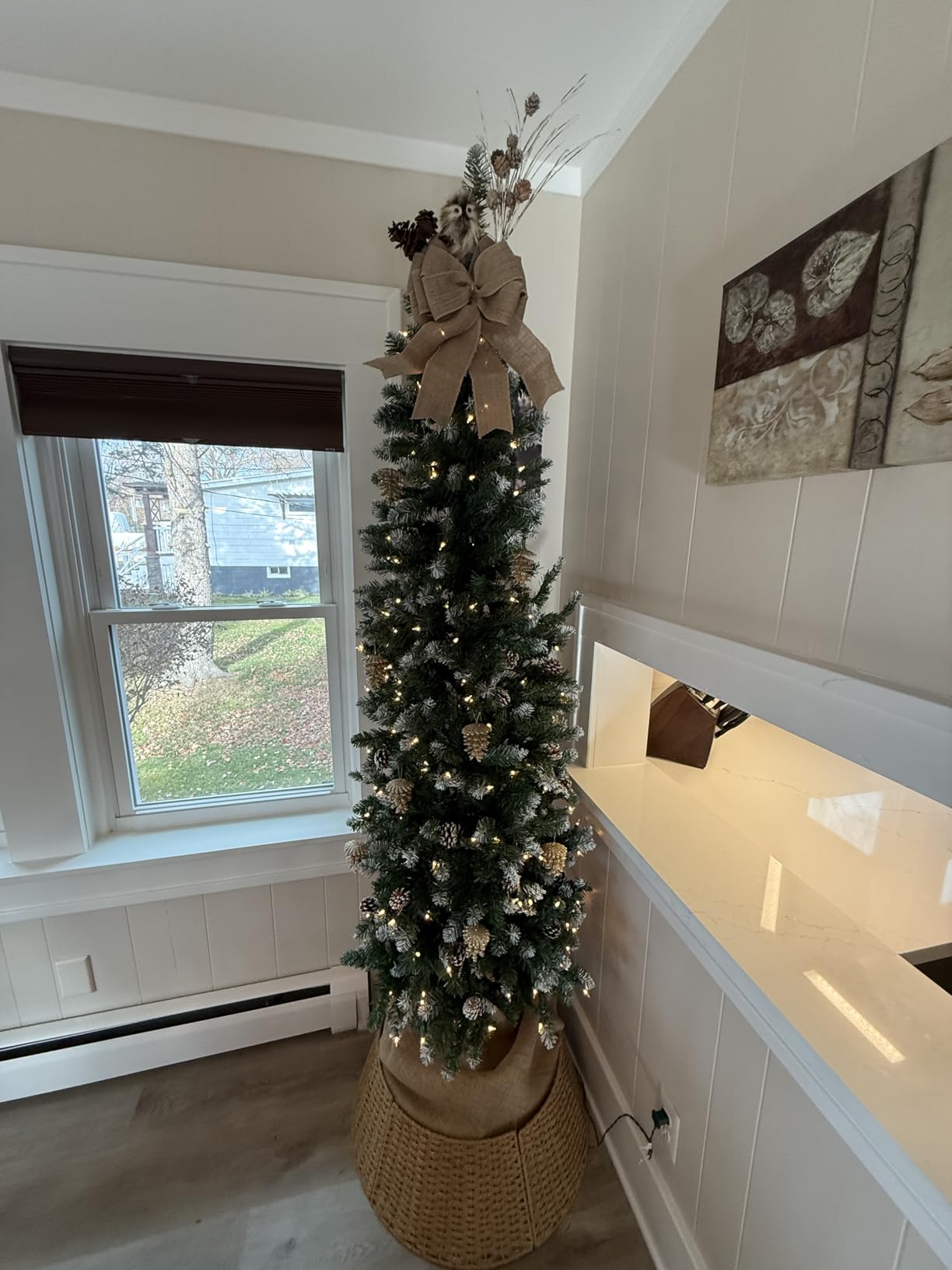Best Choice Products 6ft Pre-lit Pencil Christmas Tree, Partially Flocked and Frosted Slim Holiday Tree Decoration, Skinny Xmas Tree, 250 Lights, 618 Frosted Tips, 50 Pine Cones, Foldable Stand customer photo 2