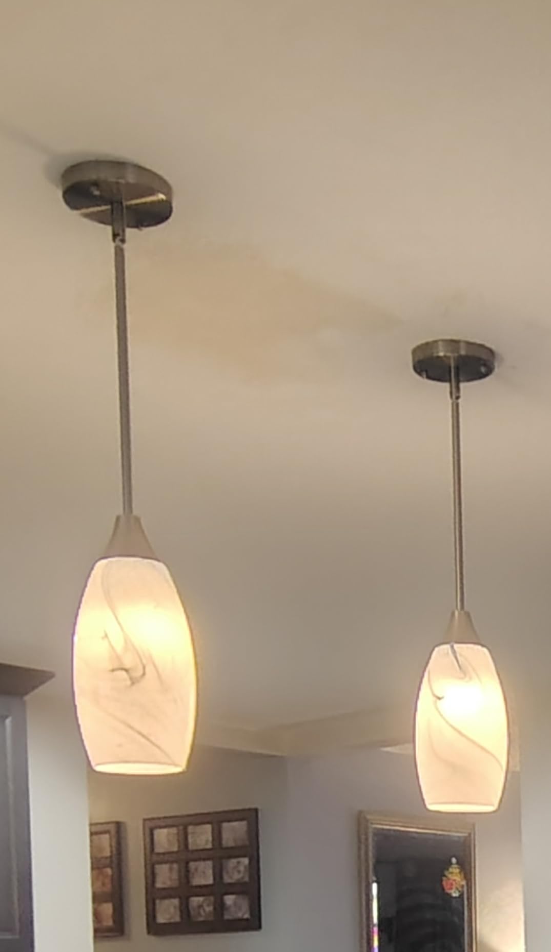 EDISHINE Pendant Light Fixture, Handcrafted Art Glass Hanging Light, Grey Marble Glass Shade, Adjustable Brushed Nickel Rods customer photo 1