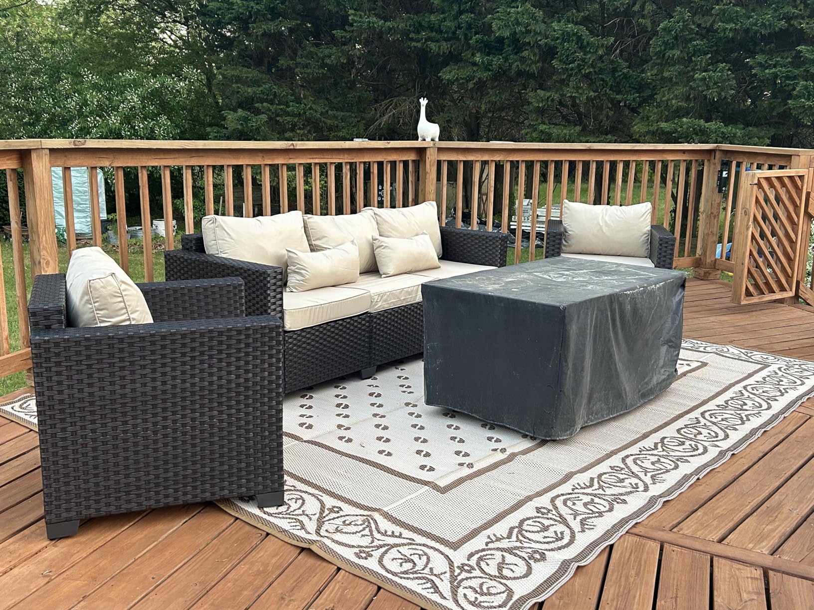 Rattan Star 4 Piece Patio Furniture Set 45In Fire Pit Table Outdoor Furniture Sets Patio Couch Outdoor Chairs 50000 BTU Propane Fire Pit with No-Slip Cushions and Waterproof Covers, Navy Blue customer photo 1