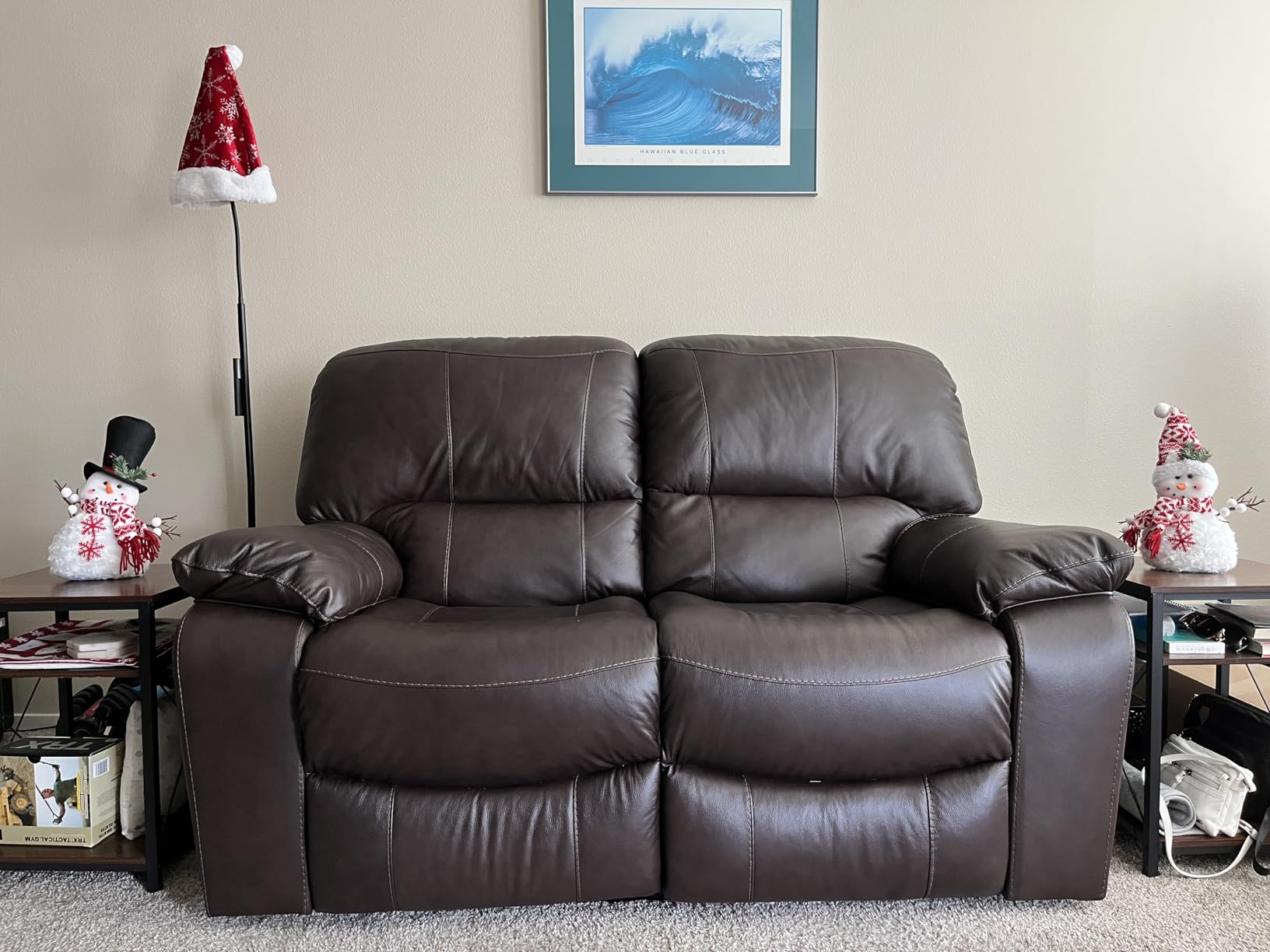 Signature Design by Ashley Leesworth Modern Leather Match Power Reclining Loveseat with USB Ports, Dark Brown customer photo 2