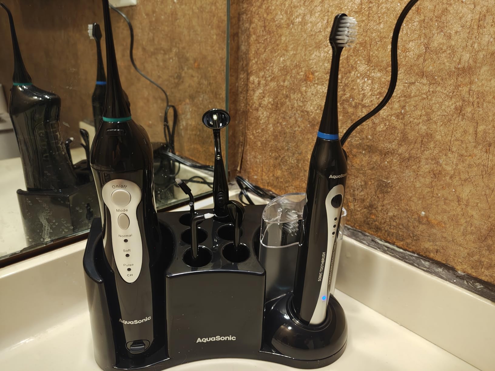AquaSonic Home Dental Center Rechargeable Power Toothbrush & Smart Water Flosser - Complete Family Oral Care System - 10 Attachments and Tips Included - Various Modes & Timers (Black) customer photo 1