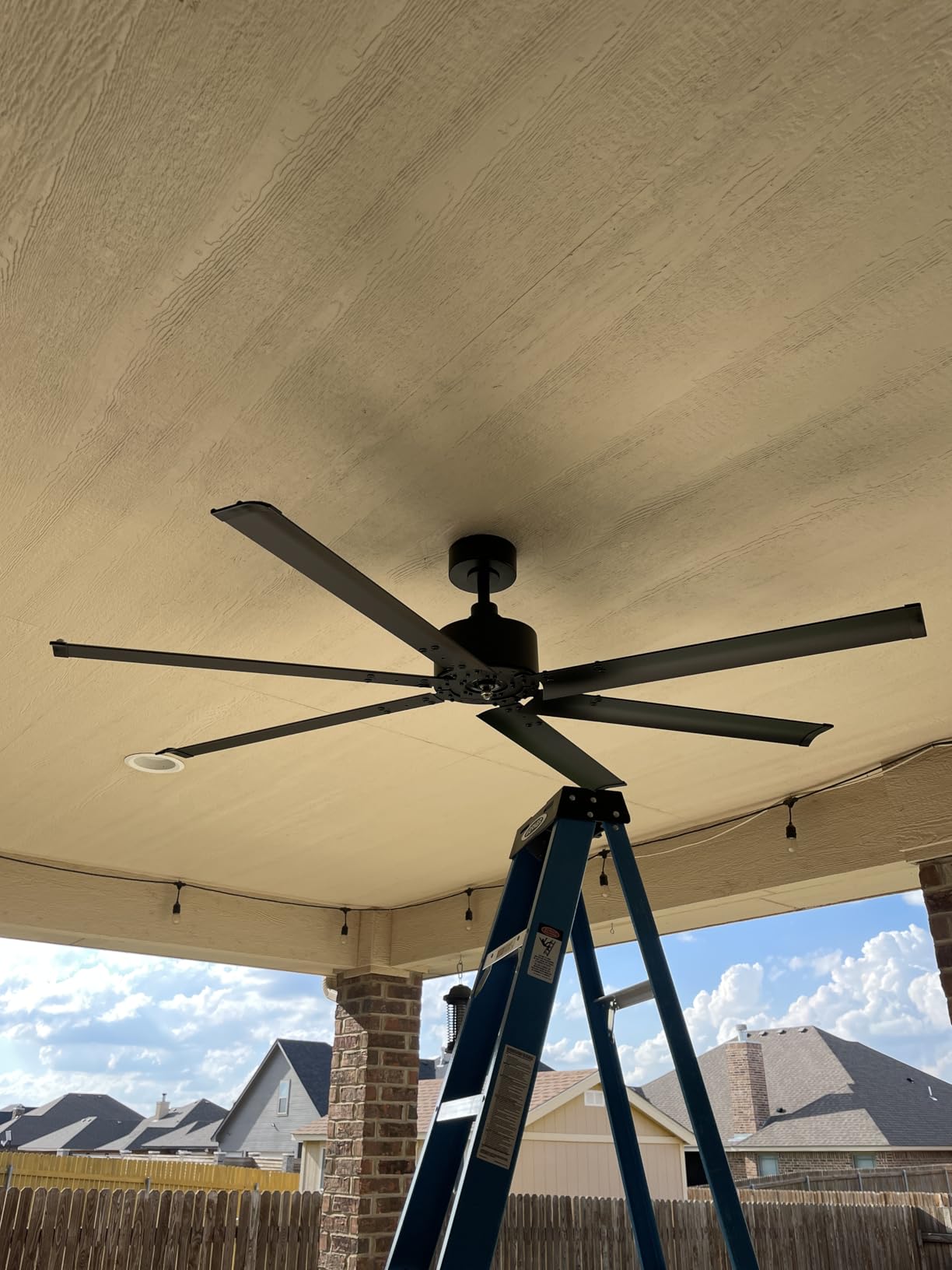 ZMISHIBO 96 Inch Industrial DC Motor Ceiling Fan, Large Ceiling Fan with 8 Reversible Blades, 3 Downrods, 6-Speed Remote Control, Home or Commercial Ceiling Fans for Porch/Garage/Shop, Black customer photo 2