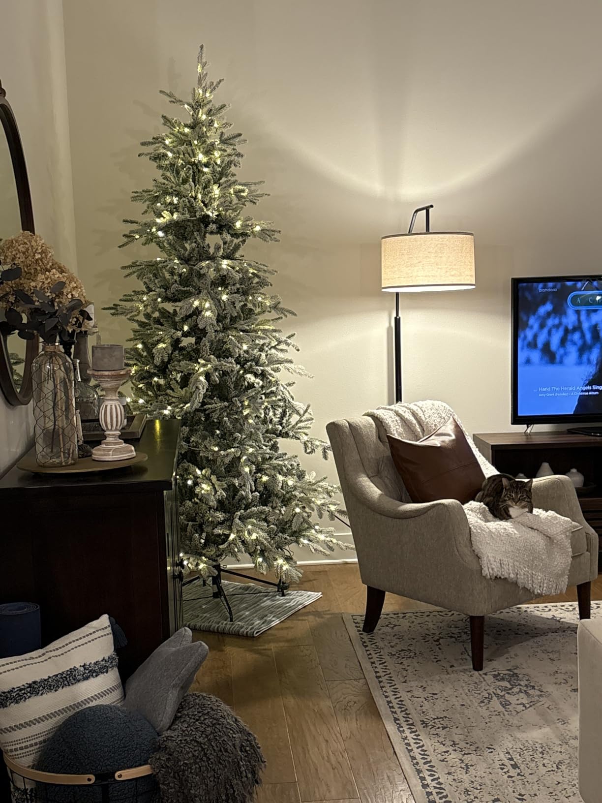 Best Choice Products Lighted Aspen Christmas Tree, 6ft Flocked Artificial Noble Fir, Pre-Lit White & Multicolored LED Lights Premium Holiday Decor - Green customer photo 1