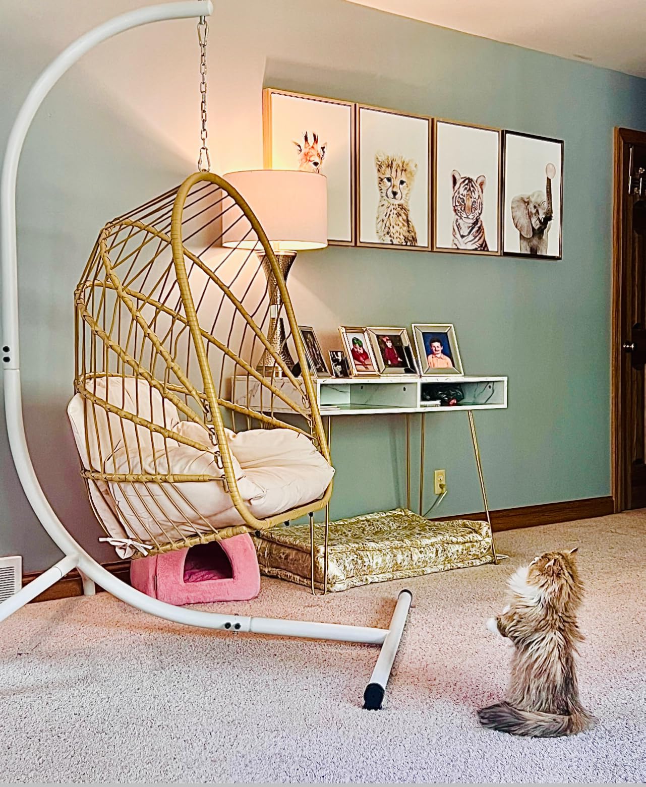 YITAHOME Hanging Egg Chair with Stand, Rattan Wicker Swing Egg Chair with Resistant Cushion, 370lbs Capacity, Foldable Hanging Basket Chair for Porch, Garden, Bedroom, Balcony - Grey customer photo 2