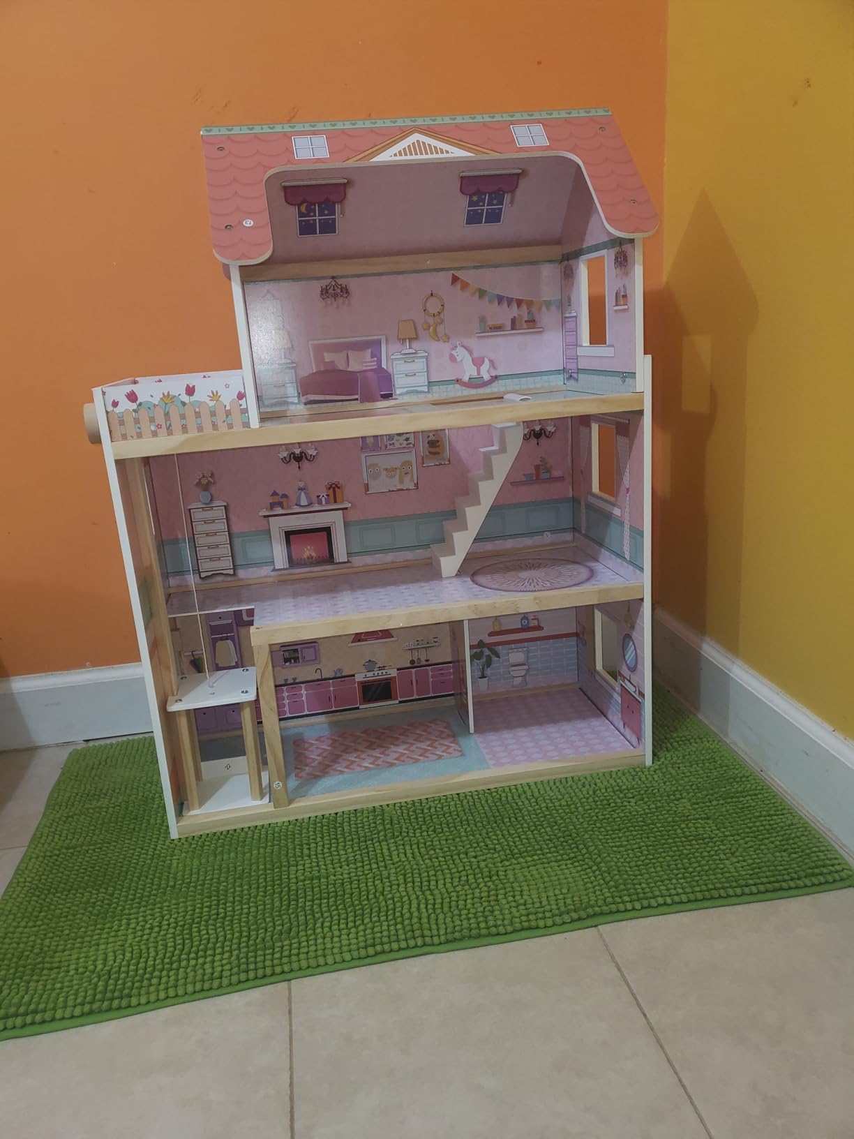 ROBUD Wooden Dollhouse, Doll House Playset with 24-pcs Exquisite Accessories, Working Elevator, Gift for Ages 3+ customer photo 1