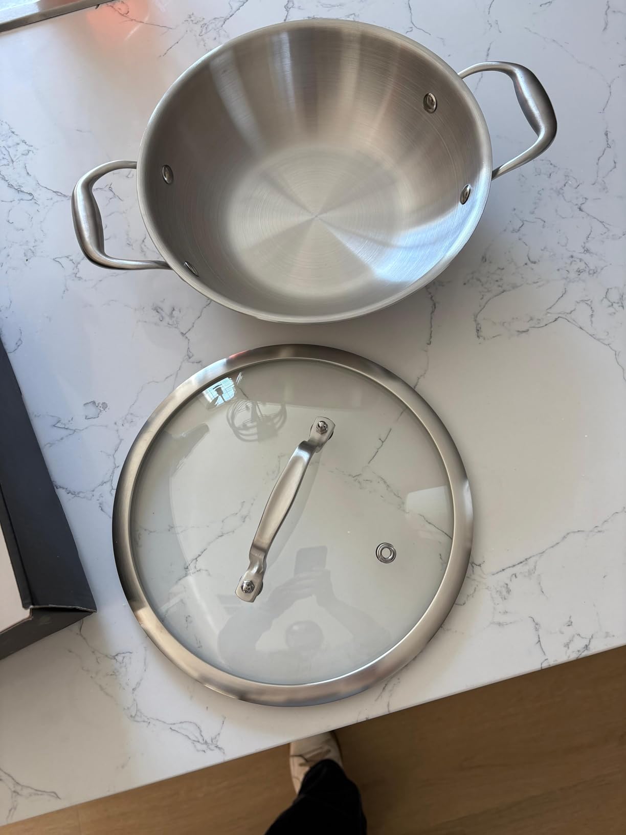 Inqibee 12 Inch Stainless Steel Paella Pan with Lid, Large Frying Pan Skillet, Induction Compatible, Oven Safe, Dishwasher Safe customer photo 1
