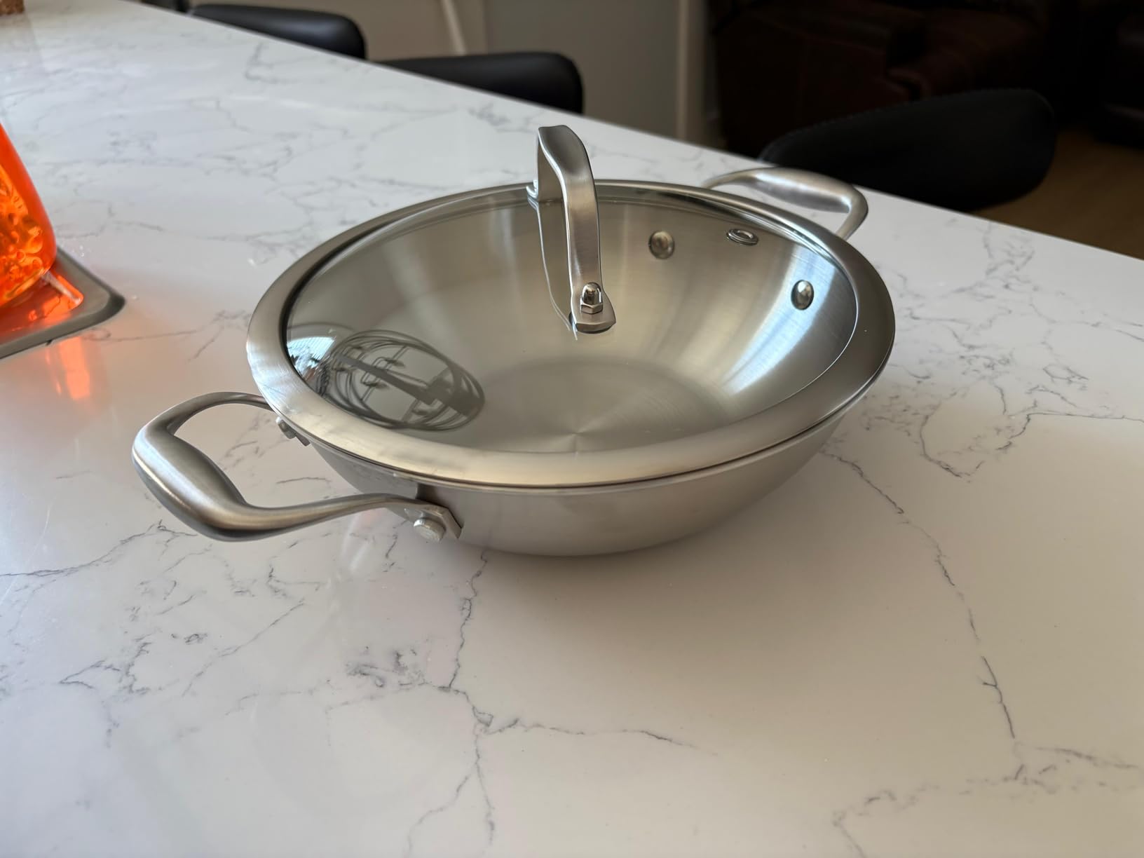 Inqibee 12 Inch Stainless Steel Paella Pan with Lid, Large Frying Pan Skillet, Induction Compatible, Oven Safe, Dishwasher Safe customer photo 2