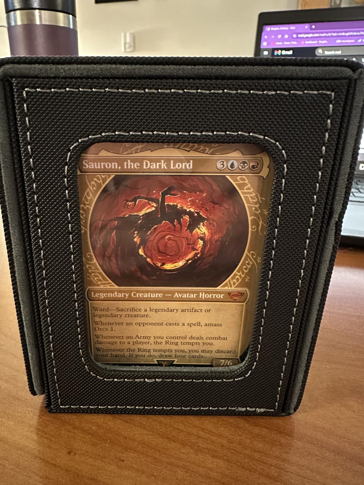 Mage Tech Card Deck Box for MTG Commander - Patented Design, Commander Display, Fits 100 Double-Sleeved Cards, 35pt Card Brick & Dice Tray - Black/Blue customer photo 1