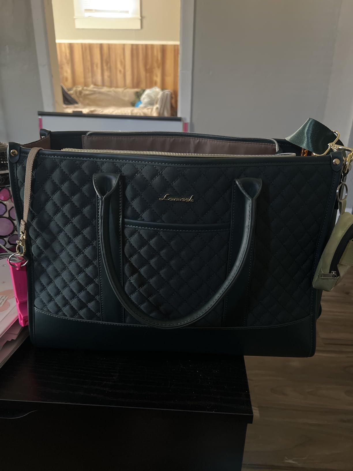 LOVEVOOK Laptop Bags for Women, 15.6 inch Waterproof Work Tote Bag with Clutch, Professional Teacher Computer Purse Quilted Black customer photo 2