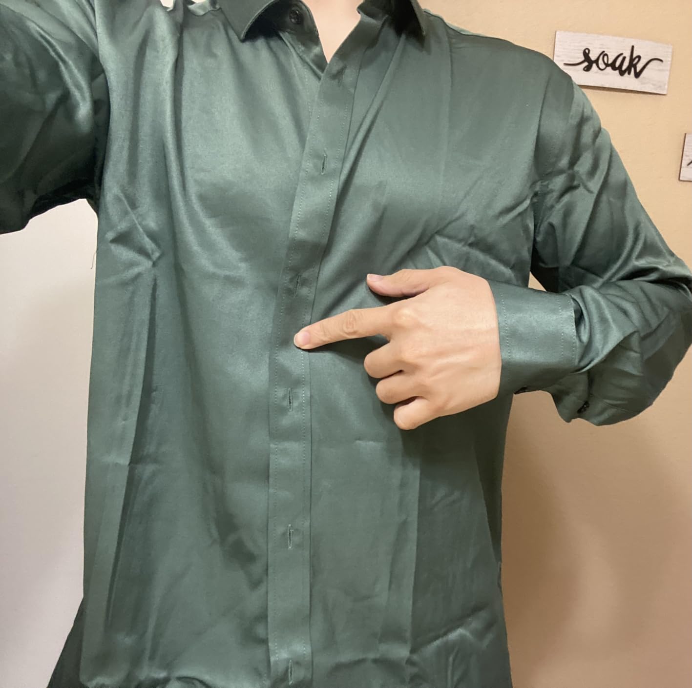 Men's Stretch Wrinkle Free Dress Shirt Formal Prom Wedding Long Sleeve Button Down Shirts customer photo 2