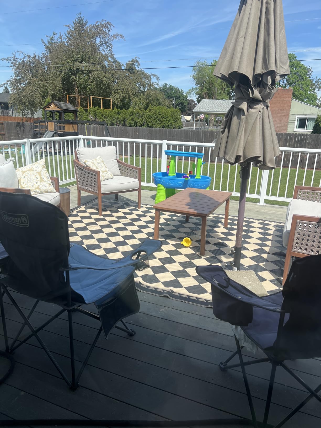 HUGEAR Outdoor Rug for Patios Clearance, Waterproof Mat, Large Outside Carpet, Reversible Plastic Straw Camping Rugs, RV, Porch, Deck, Camper, Balcony, Backyard (9x12, Checkered/Black&Beige) customer photo 2