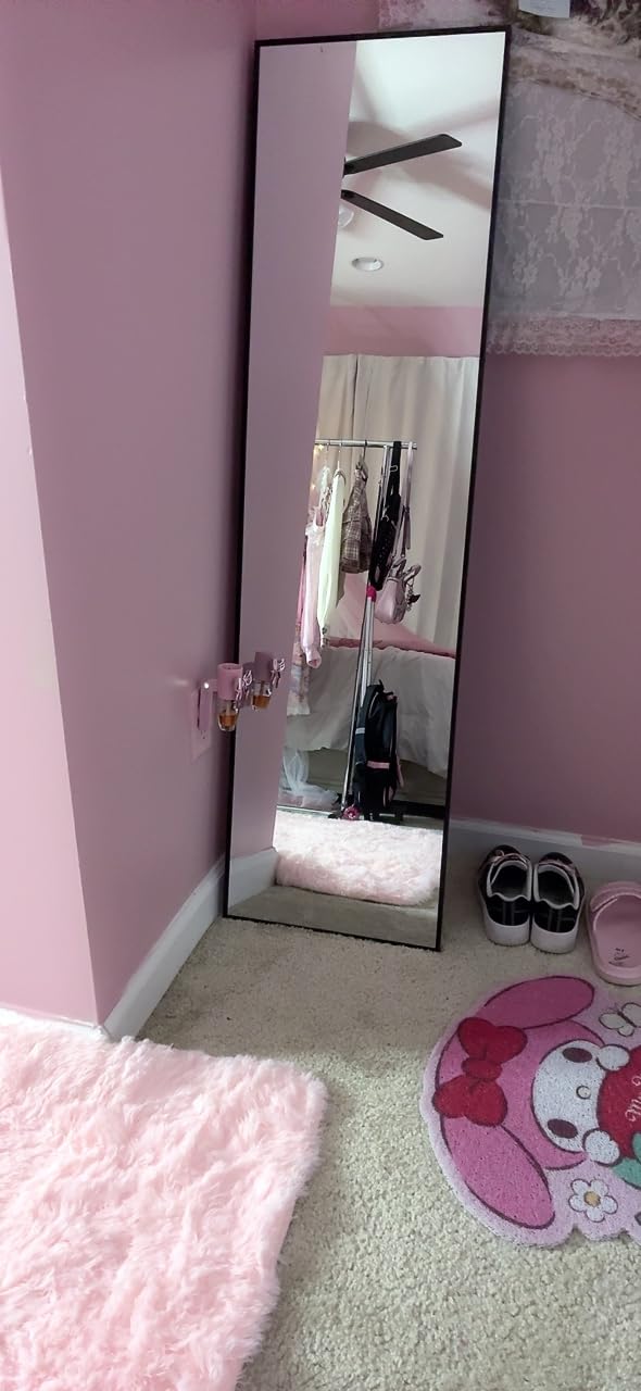 Delma Wall Full Length Mirror, Standing Mirror Full Body, Large Floor for Wall Door Bedroom Bathroom Living Room with Aluminium Frame (with Stand, 56x15-Black) customer photo 2