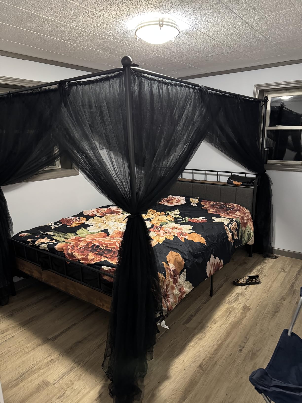 LIKIMIO Canopy Bed Frame King, Storage Headboard with Charging Station, Platform Bed with 4 Removable Sturdy Posts, Noise Free, No Box Spring Needed, Vintage Brown customer photo 2
