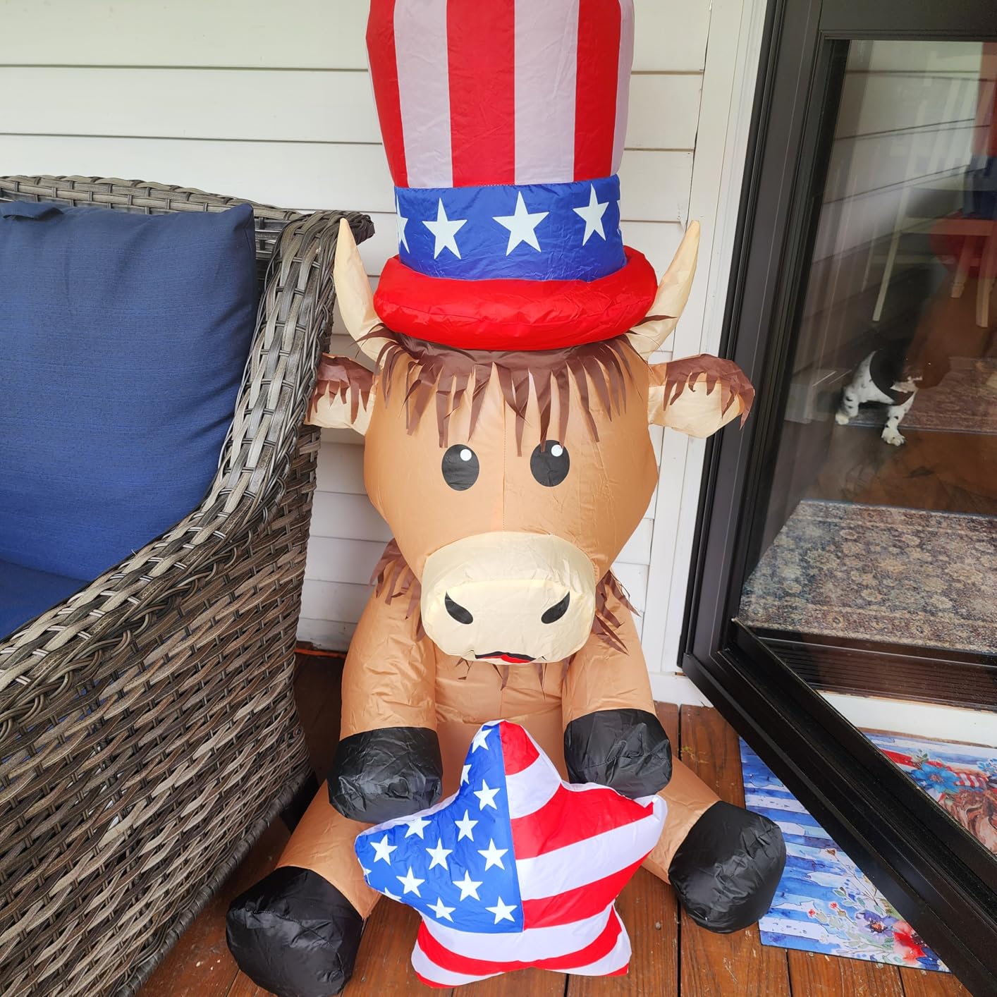 4FT Patriotic Independence Day 4th of July Inflatable Highland Cow Holding America Heart LED Lighted Blow Up Decoration Decor Home Yard Outdoor Indoor Decoration customer photo 2