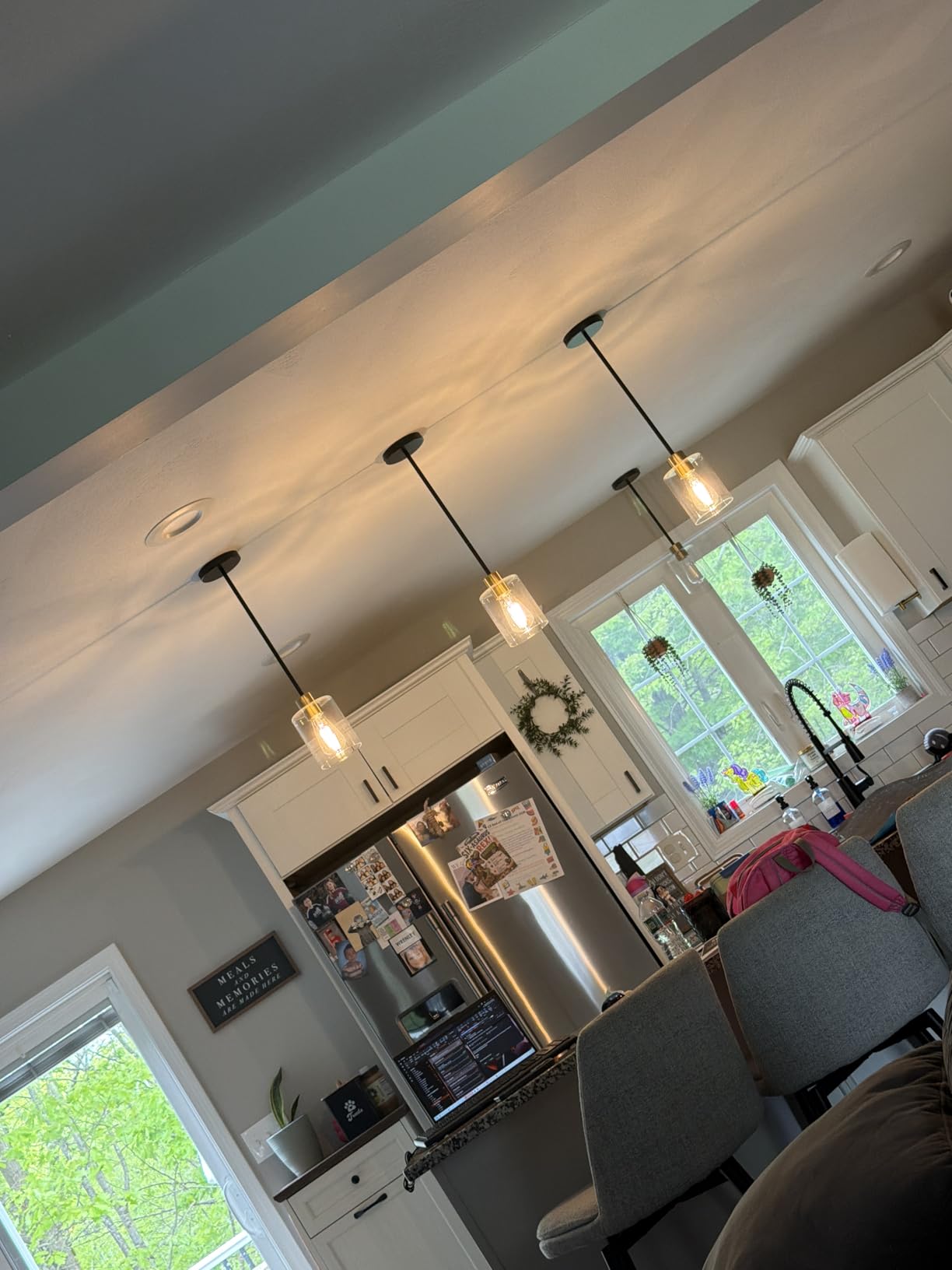 3 Pack Black Pendant Lights Kitchen Island, Modern Industrial Matte Black Hanging Light Fixtures, Adjustable Downrod Farmhouse Glass Pendant Lighting customer photo 1