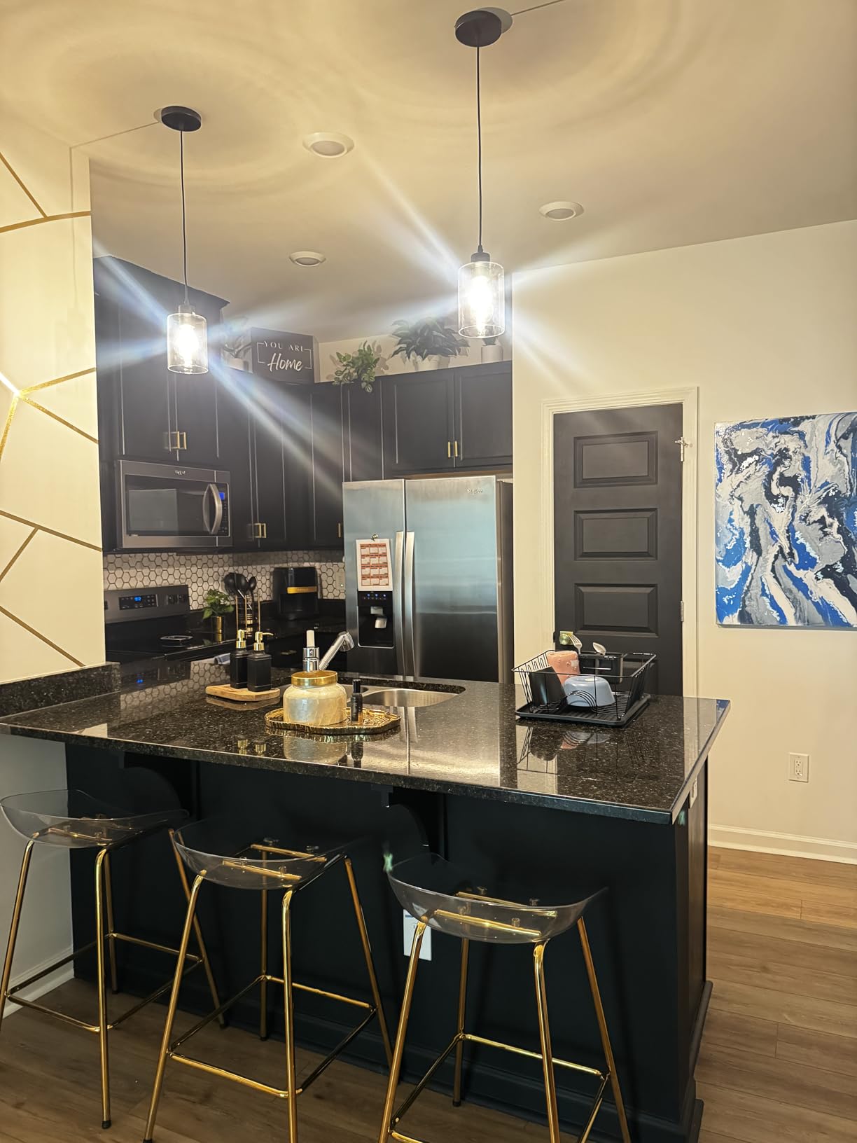3 Pack Black Pendant Lights Kitchen Island, Modern Industrial Matte Black Hanging Light Fixtures, Adjustable Downrod Farmhouse Glass Pendant Lighting customer photo 2