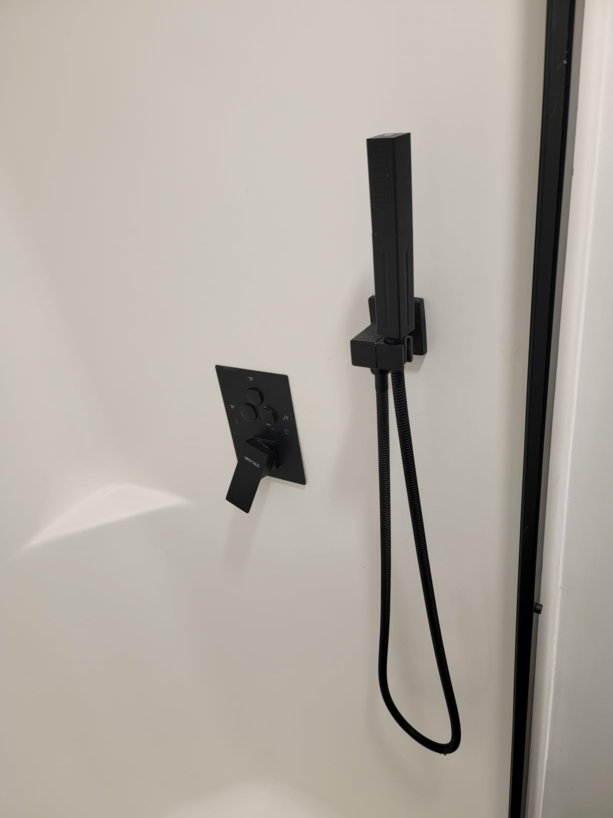 VANFOXLE Shower Faucet Set Matte Black Shower System, Push Button Diverter Shower Faucet with Trim Kit, Ceiling Mount 10 Inch Shower Head Increased Thick, 6 Inch Side Shower Head, 2-in-1 Handheld customer photo 1