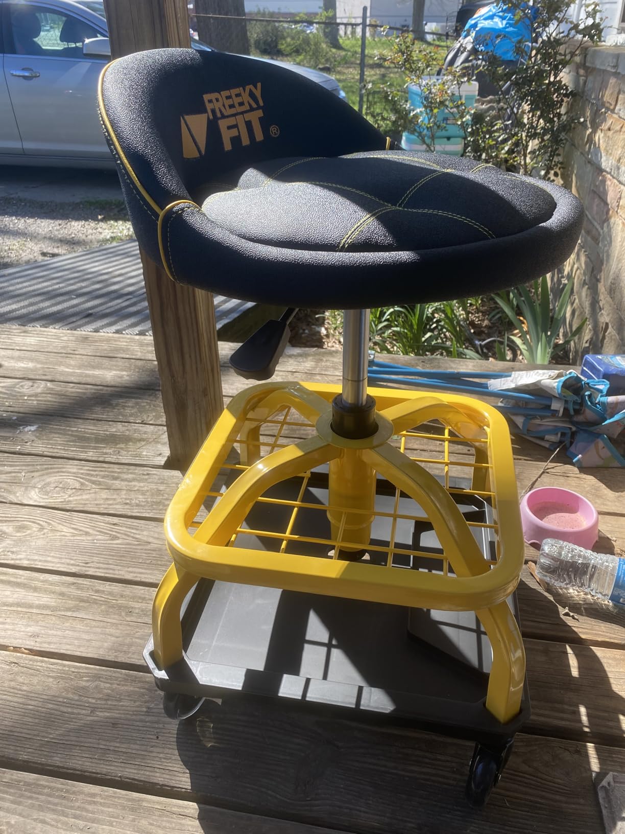 Rolling Shop Stool with Wheels, Garage Work Mechanic Stool with Backrest, Roller Mechanic Chair, Adjustable Height, 360° Swivel, Tool Tray Storage, 330 LBS Capacity, Heavy Duty, Yellow customer photo 2