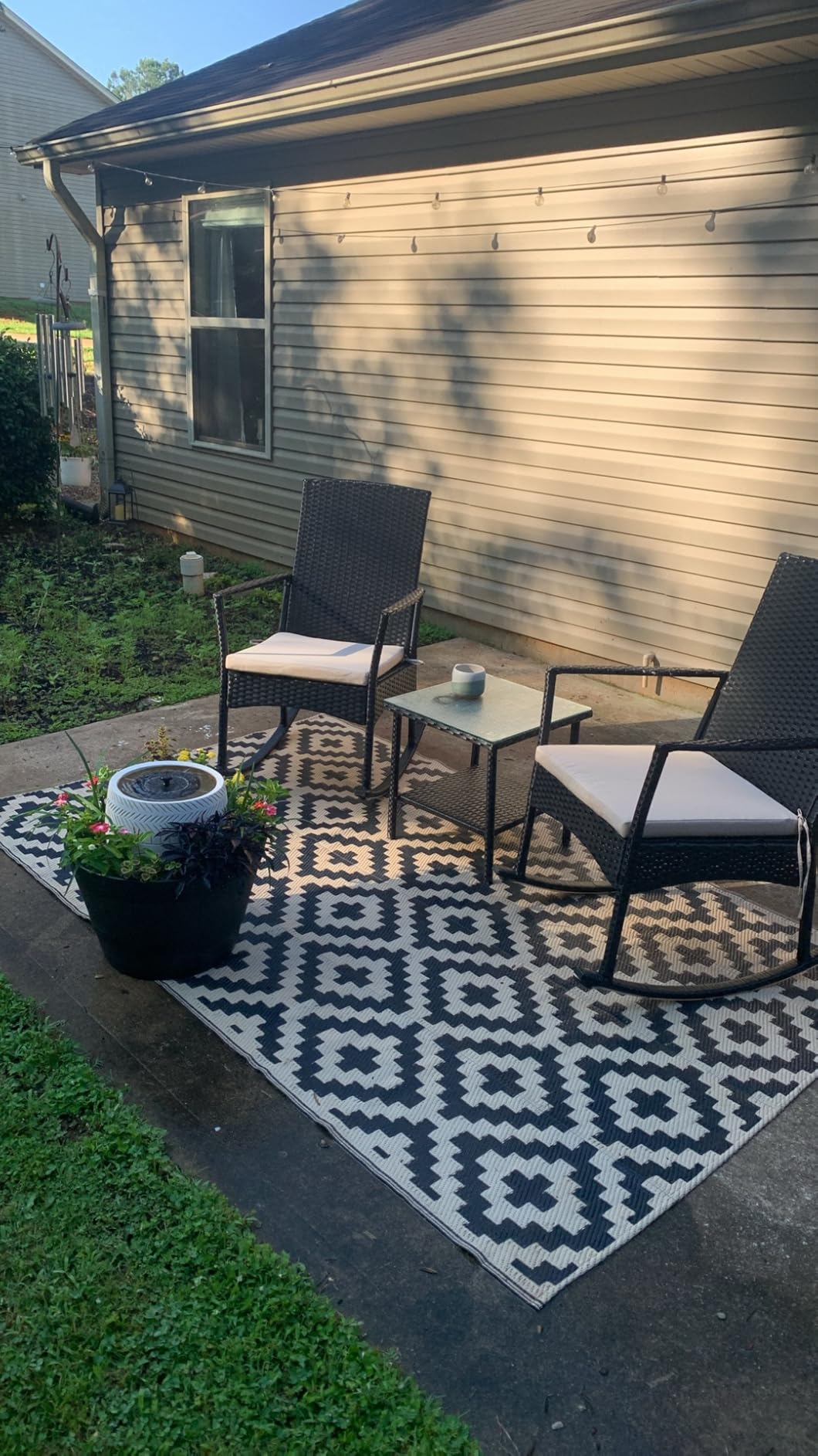 Greesum 3 Pieces Patio Furniture Set Outdoor Wicker Rocking Chairs with Glass Coffee Table for Garden Backyard Porch Poolside, Beige customer photo 2