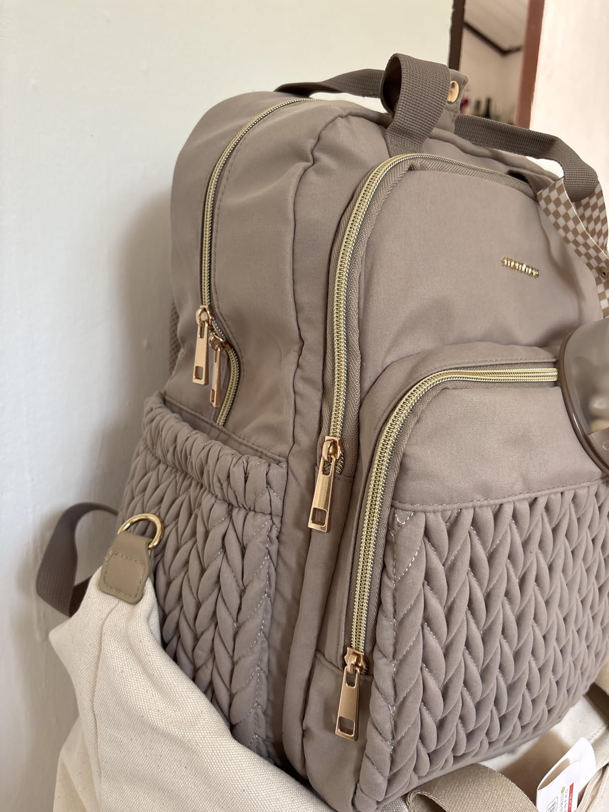 mommore Diaper Bag Backpack, Stylish Travel Baby Bag with Insulated Pockets, Changing Pad and Stroller Straps for Toddler (L-Brown Taupe, Large-27L) customer photo 1