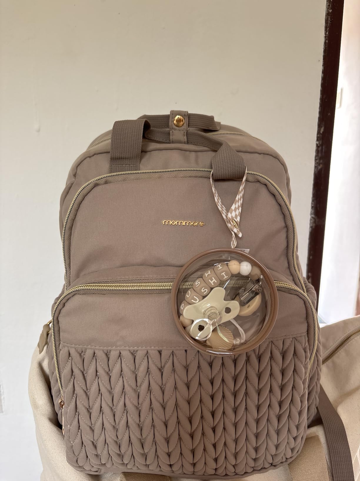 mommore Diaper Bag Backpack, Stylish Travel Baby Bag with Insulated Pockets, Changing Pad and Stroller Straps for Toddler (L-Brown Taupe, Large-27L) customer photo 2
