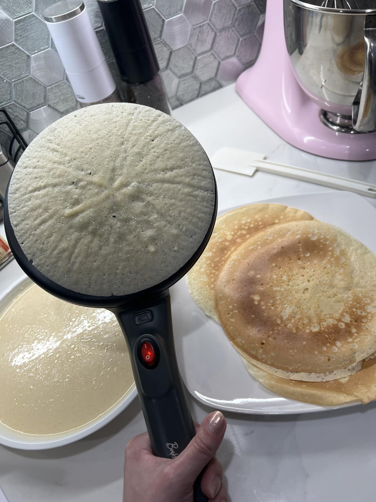 Baker's Friend Instant Crepe Maker with Handle, Electric Crepe Maker Machine, Crepera Electrica, 8 Inch Non-stick Cooking Surface, Aqua customer photo 2