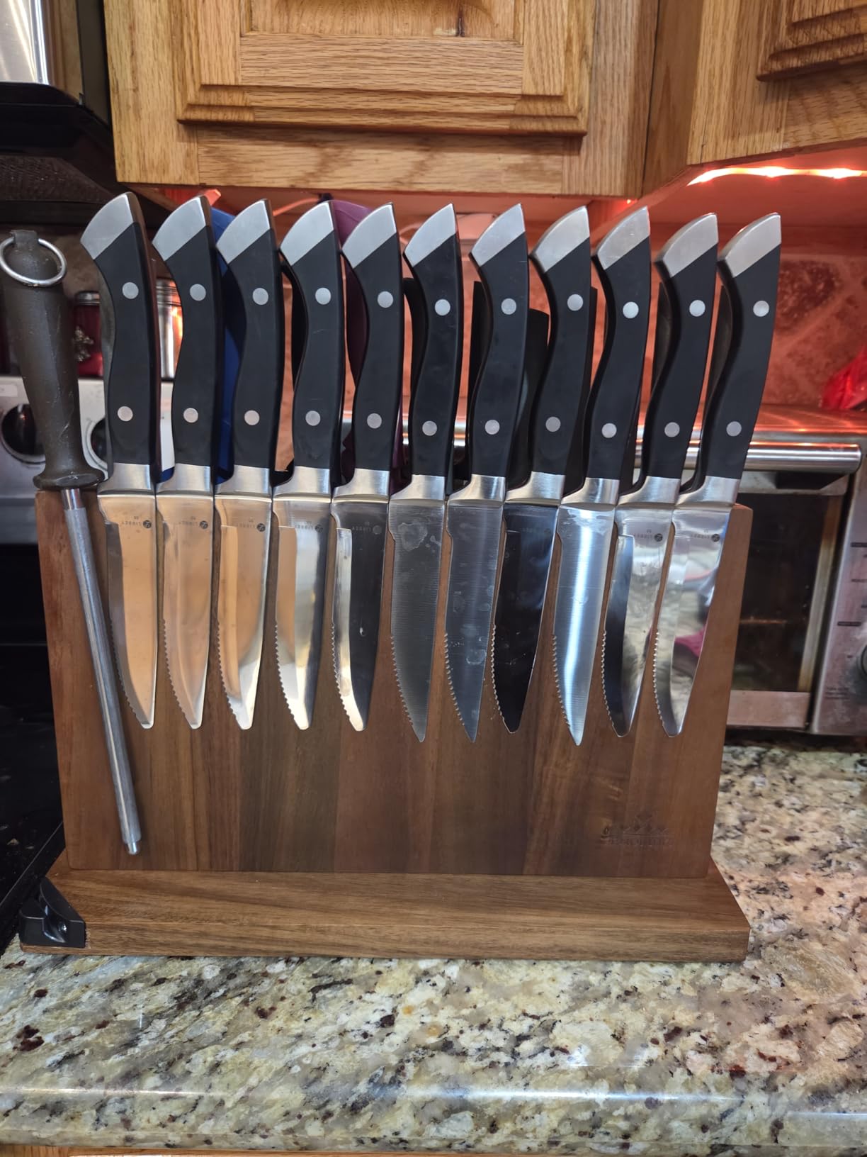 ENOKING Extra Large Magnetic Knife Block, 15.2-Inch Acacia Wood Knife Holder customer photo 2