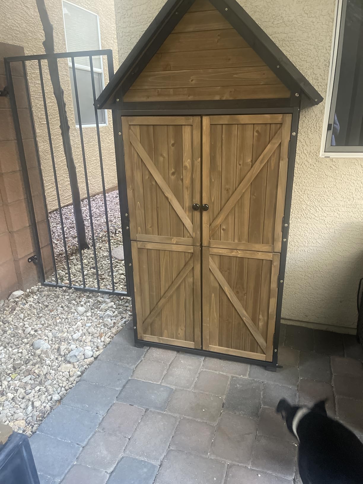 GUTINNEEN Shed Outdoor Storage Upgraded with Durable Front Metal Frame Garden Shed Tool Storage Cabinet with Wooden Floor Adjustable Shelfs 2.5 x 1.4FT (Brown) customer photo 1