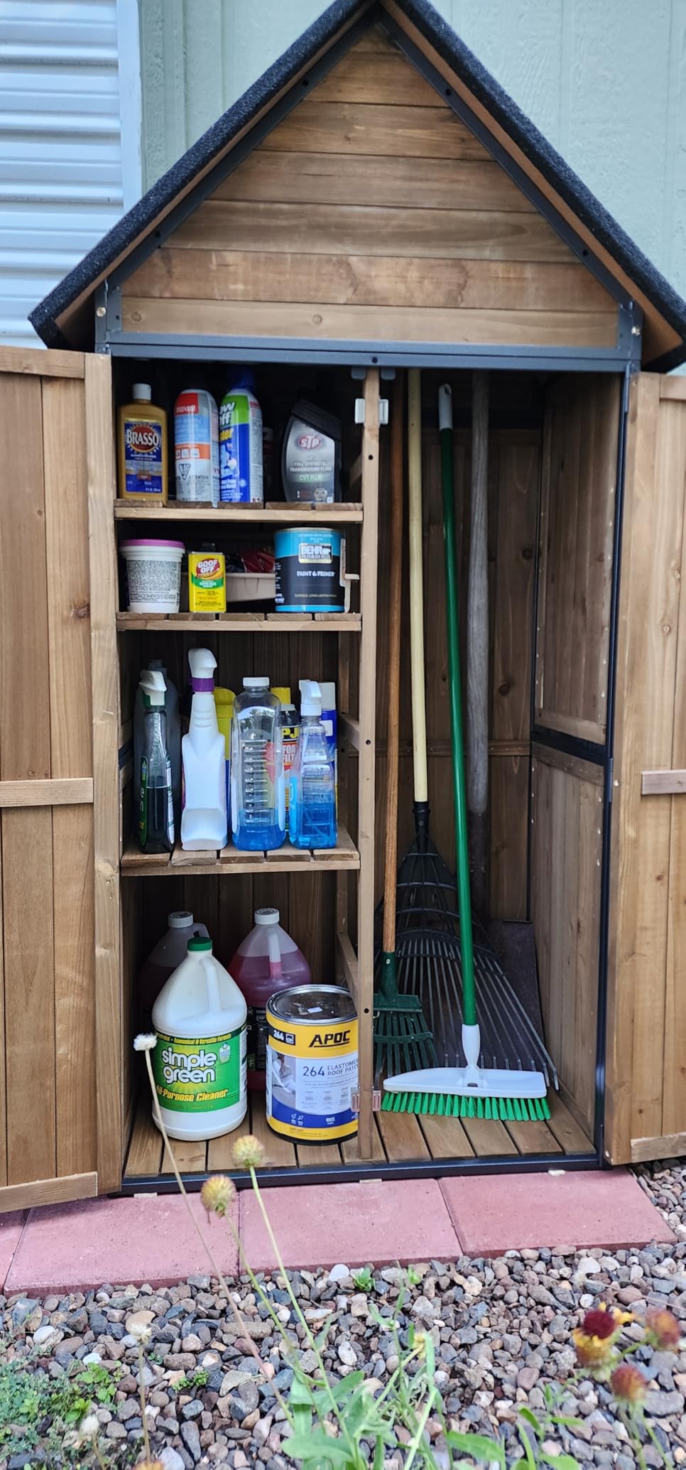 GUTINNEEN Shed Outdoor Storage Upgraded with Durable Front Metal Frame Garden Shed Tool Storage Cabinet with Wooden Floor Adjustable Shelfs 2.5 x 1.4FT (Brown) customer photo 2