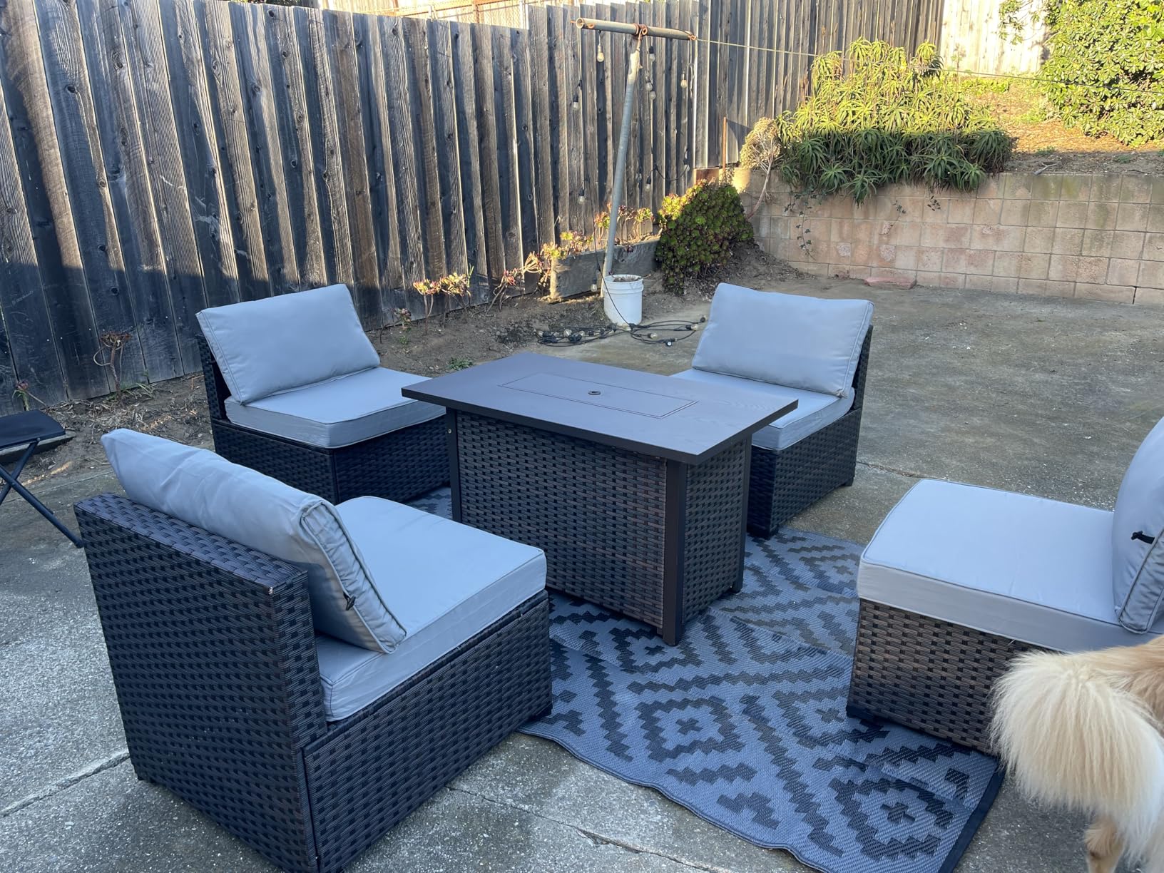 5 Piece Patio Furniture Set with Fire Pit Table, Outdoor Sectional Sofa PE Rattan, Patio Conversation Sets with Cushions for Garden Lawn Balcony Porch Deck Grey customer photo 1