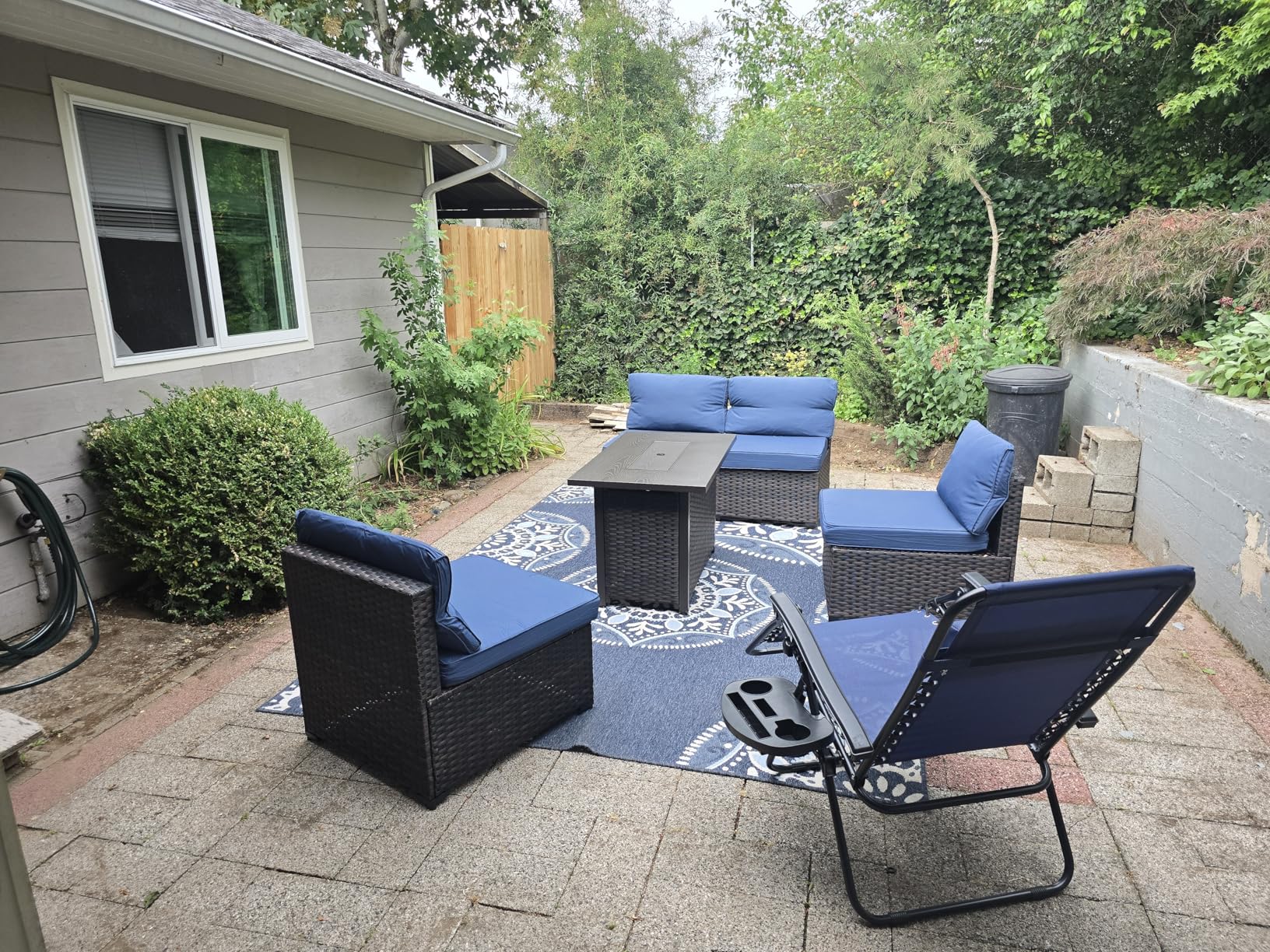 5 Piece Patio Furniture Set with Fire Pit Table, Outdoor Sectional Sofa PE Rattan, Patio Conversation Sets with Cushions for Garden Lawn Balcony Porch Deck Grey customer photo 2