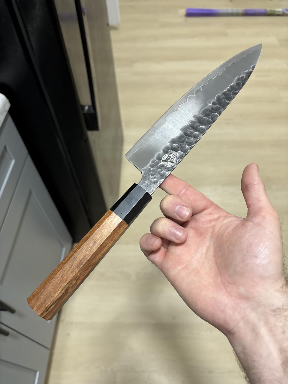 MITSUMOTO SAKARI Japanese Chef's Knife Set 4 Pcs, Professional Hand Forged Kitchen Chef Knife Set, High Carbon Ultra Sharp Cooking Chefs Knife Set (Rosewood Handle & Sandalwood Box) customer photo 2