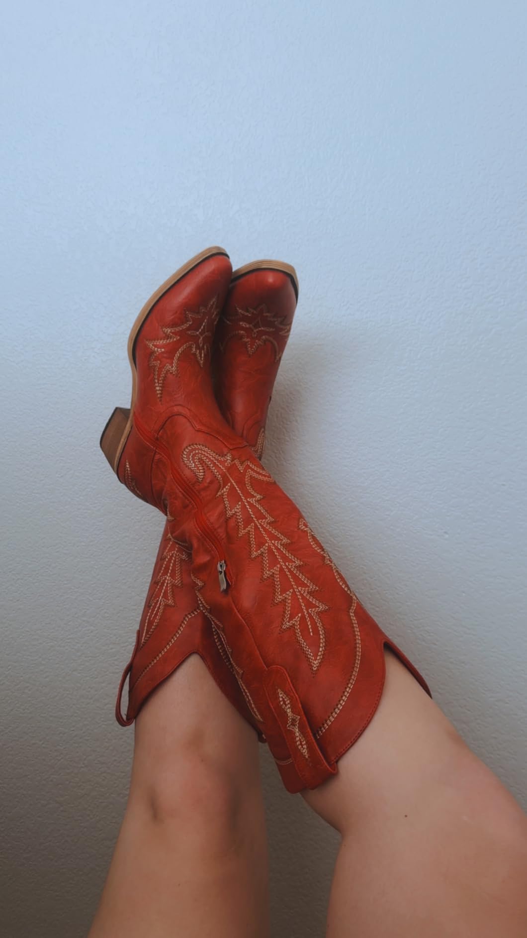 Rivalran Cowboy Boots for Women - Knee High Pointed Toe Chunky Heel Pull On Zipper Western Cowgirl Boots, Retro Country Vintage Fashion Tall Boots customer photo 1