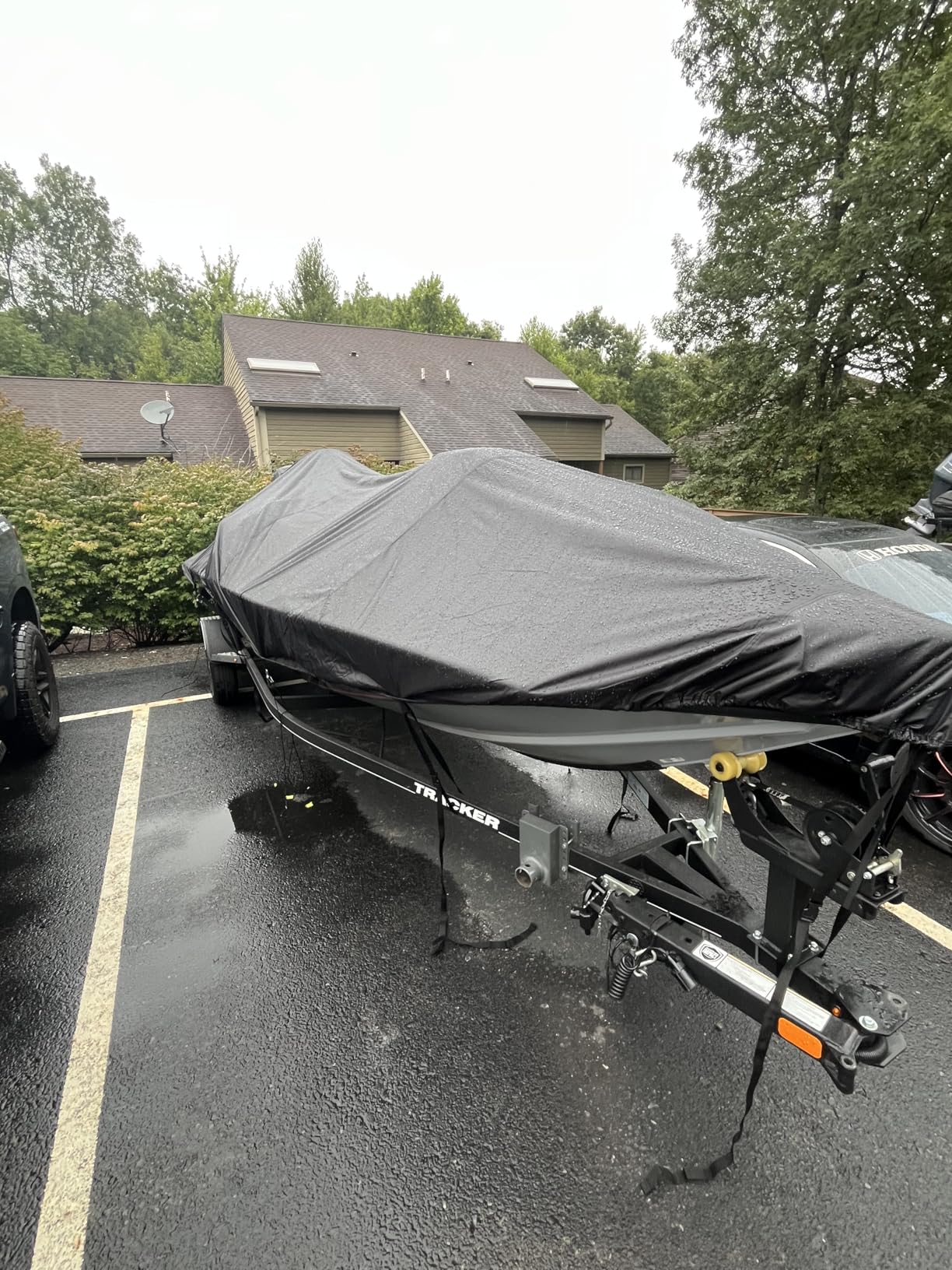 Trailerable Boat Cover 17-19ft with Outboard Motor Cover, 900D Fade Resistant Marine Canvas Waterproof Boat Covers for 17 feet 18ft 19' Foot V-Hull Bass Boat Tri-Hull Runabout Boat, Black customer photo 2