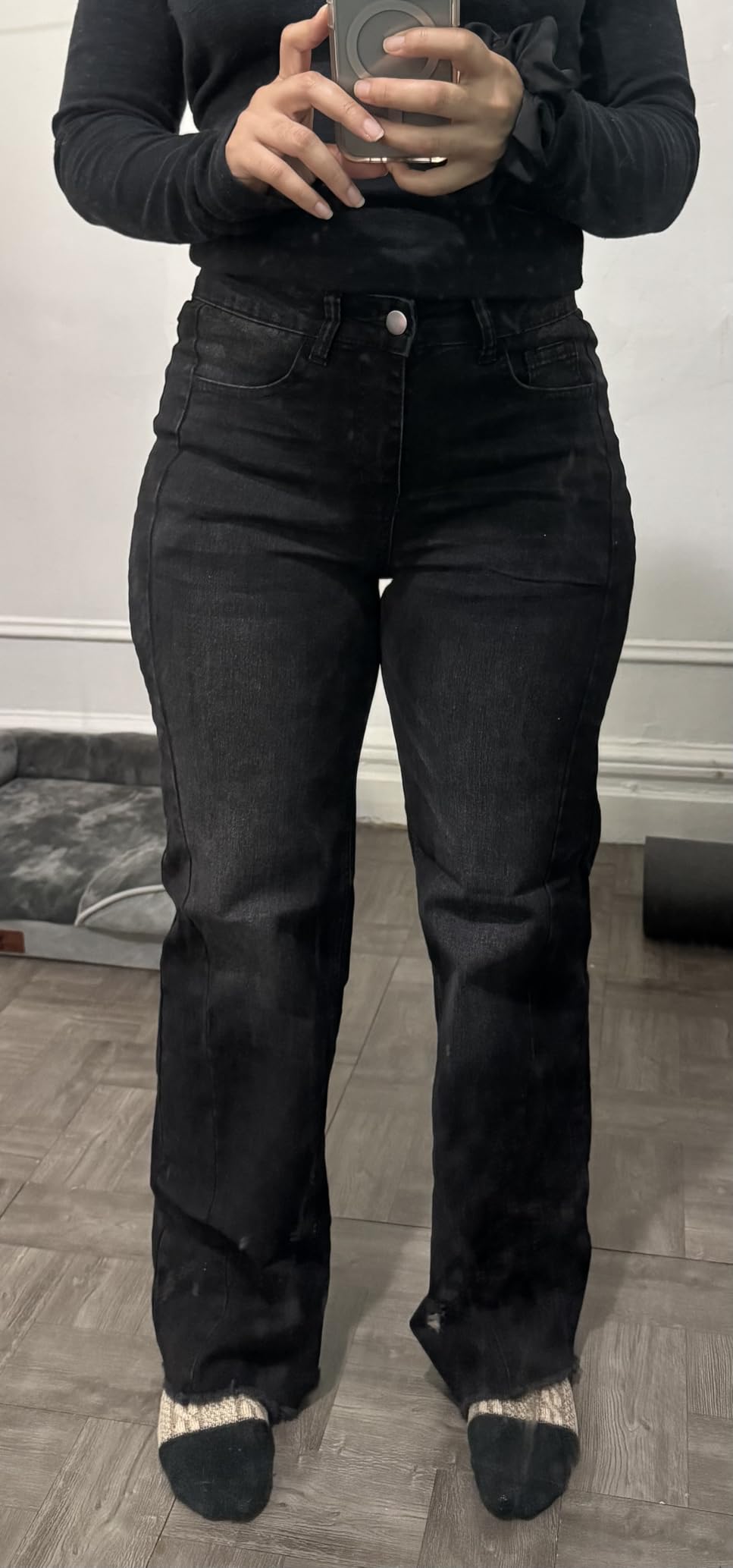Women's Wide Leg Jeans High Waisted Stretchy Raw Hem Zimbaplatinum Denim Pants customer photo 1