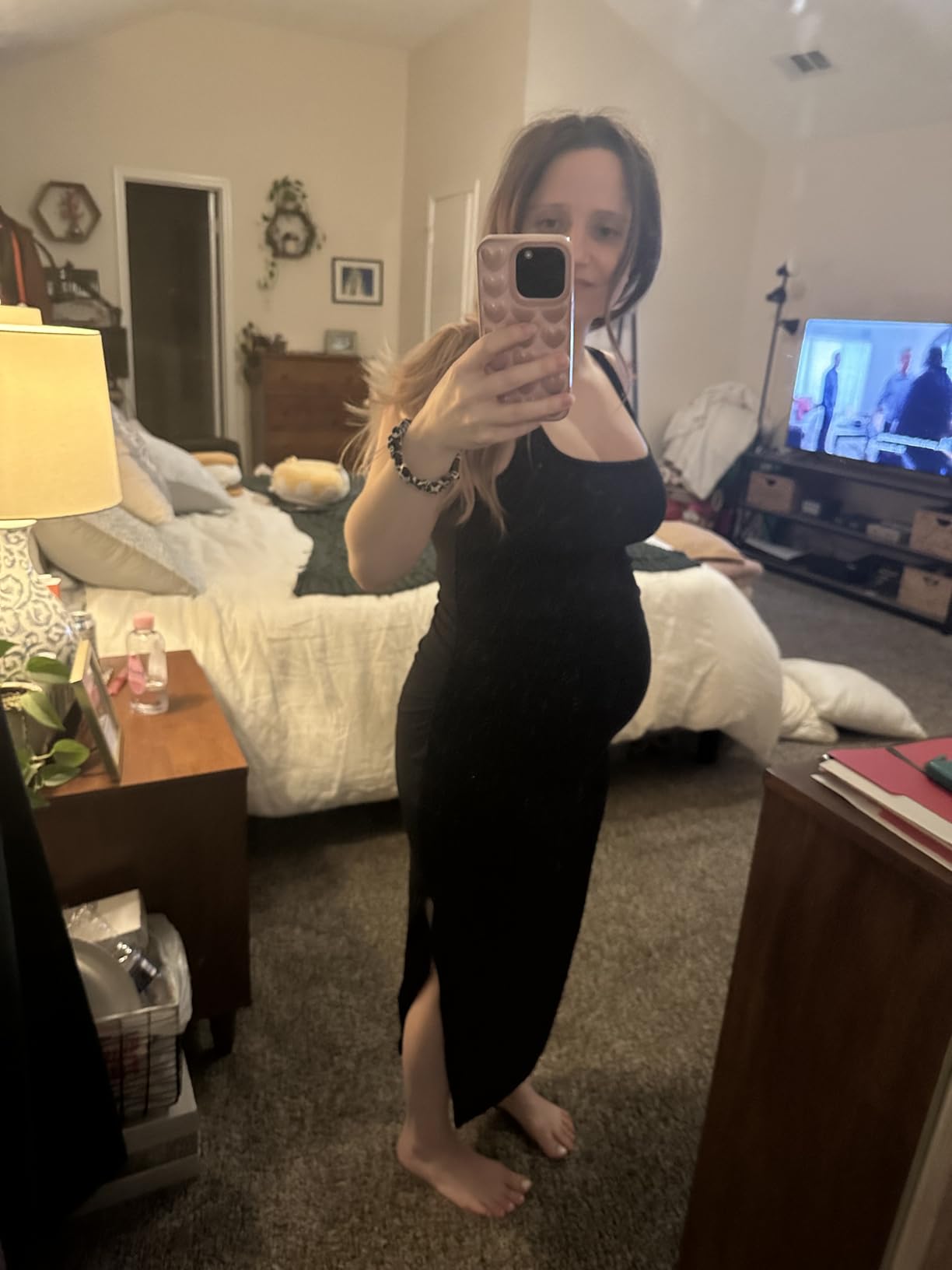 CRZ YOGA Butterluxe Maternity Square Neck Midi Dress - Split Ruched Tanks Womens Pregnancy Bodycon Casual Baby Shower customer photo 2