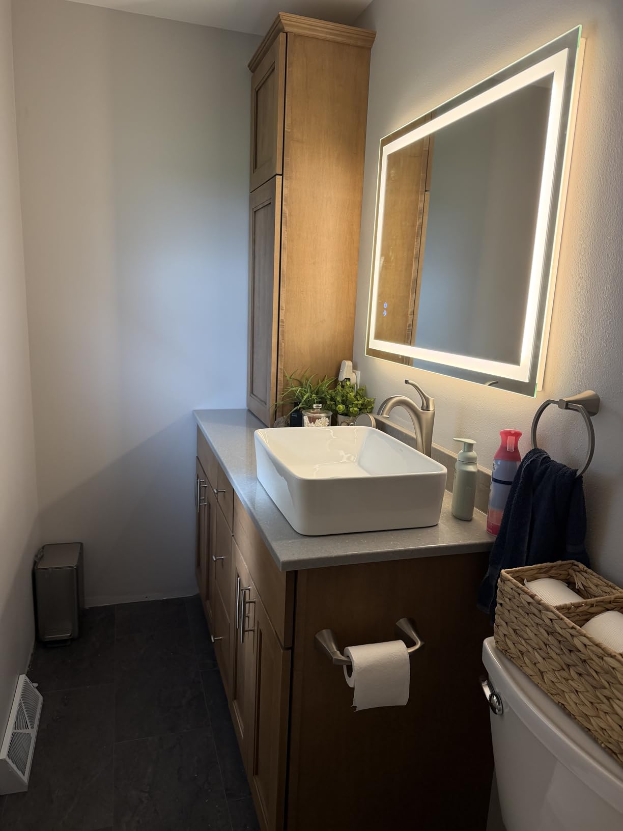 Keonjinn 24 x 30 Inch Bathroom Mirror with Lights, LED Vanity Mirror with Frontlit & Backlit, Stepless Dimmable 3-Color Temperature, Lighted Mirror with Anti-Fog, Tempered Glass(Horizontal/Vertical) customer photo 1