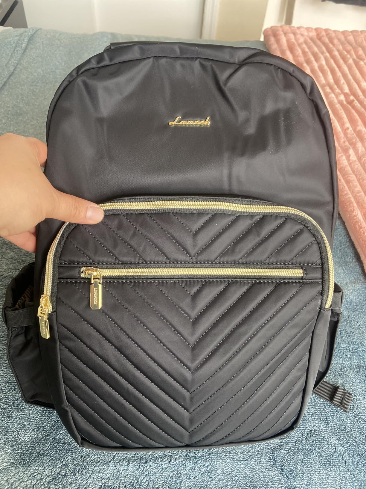 LOVEVOOK Laptop Backpack Purse for Women, Large Capacity Travel Computer Work Bag, Faux PU Leather Quilted Casual Nurse Backpack for Womens, Fit 15.6 Inch Laptop with USB Port, Brown customer photo 2