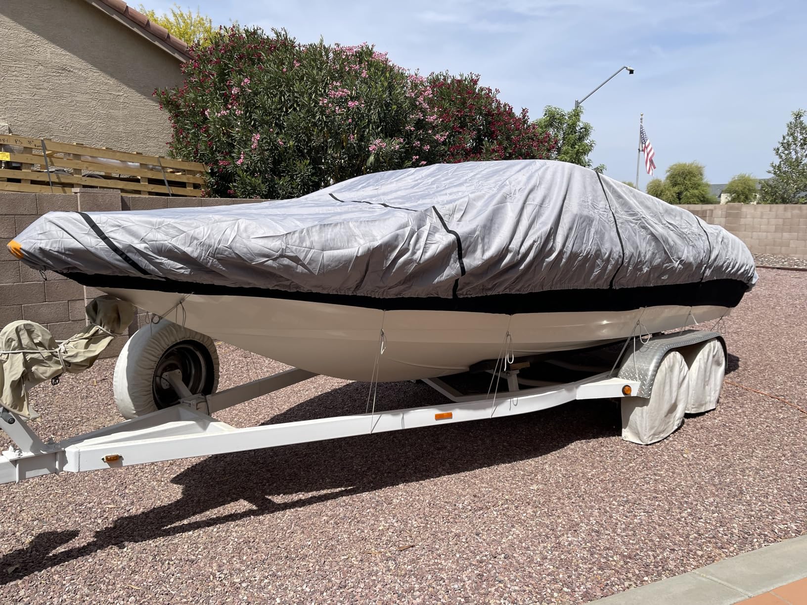 RVMasking Boat Cover, Ultra-Thick 1600D Polyester Canvas with Double PU Waterproof Coating, Fits 22-24ft Tri-Hull, V-Hull, Runabout, Fish & Ski Boat, Bass Boat, Black customer photo 2