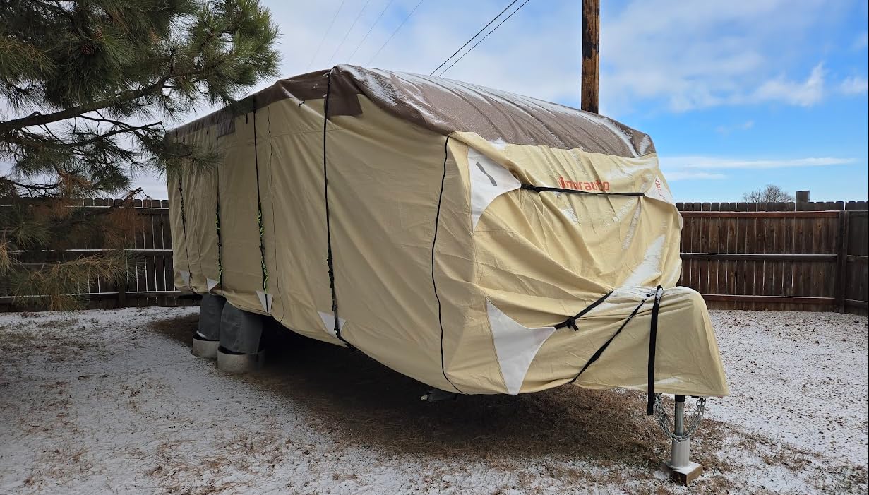 Umbrauto Travel Trailer RV Cover 24' ~ 27' - Upgraded 7-Layer Top Camper Cover, Waterproof & Windproof Heavy Duty Toy Hauler RV Cover for Winter Snow with Tongue Jack Cover, Gutter Covers customer photo 2