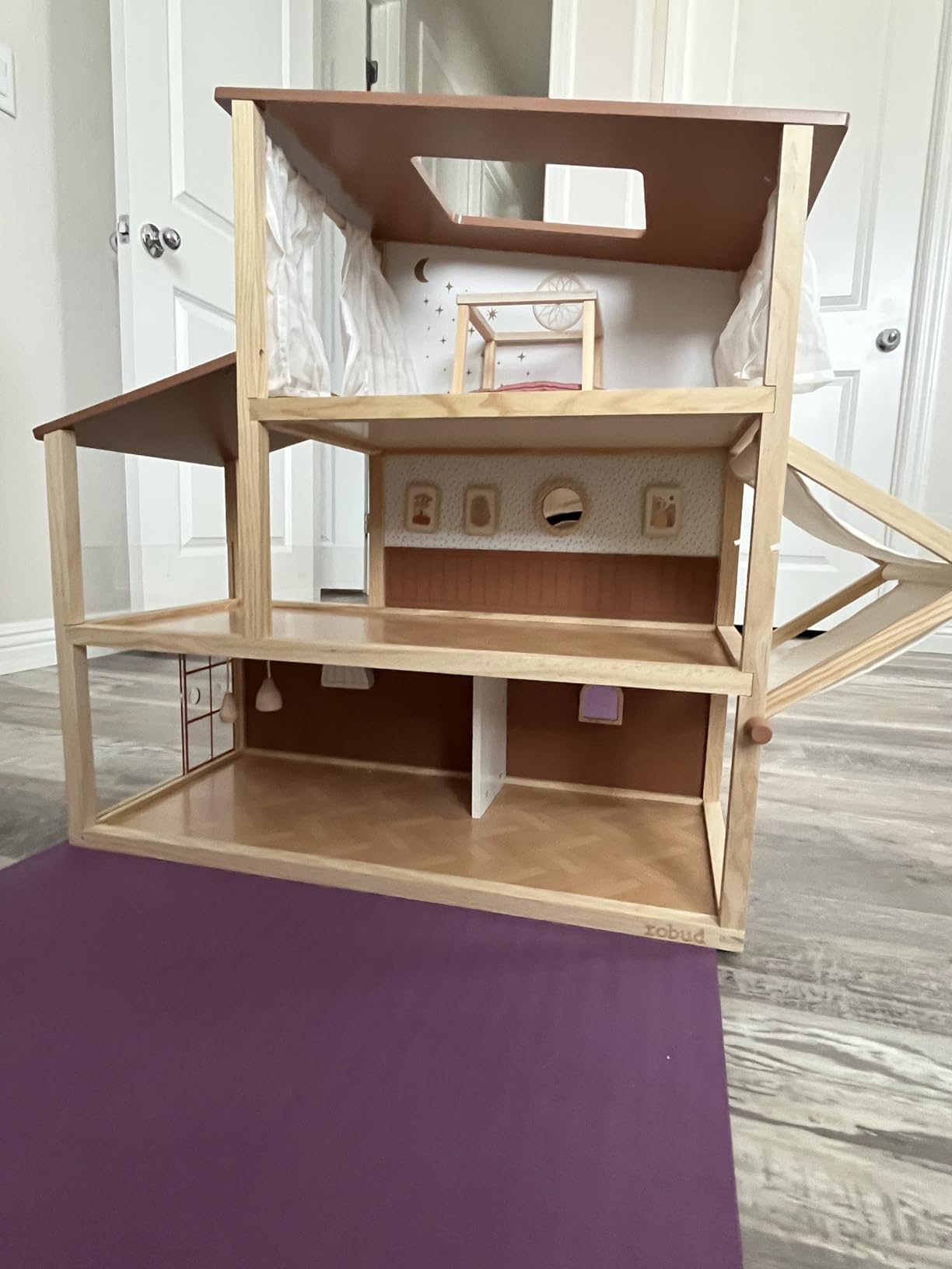 ROBUD Doll House - Wooden Bohemian Dollhouse with Realistic Design, Includes 37 Pieces of Furniture & Accessories for Kids Ages 3+ customer photo 1